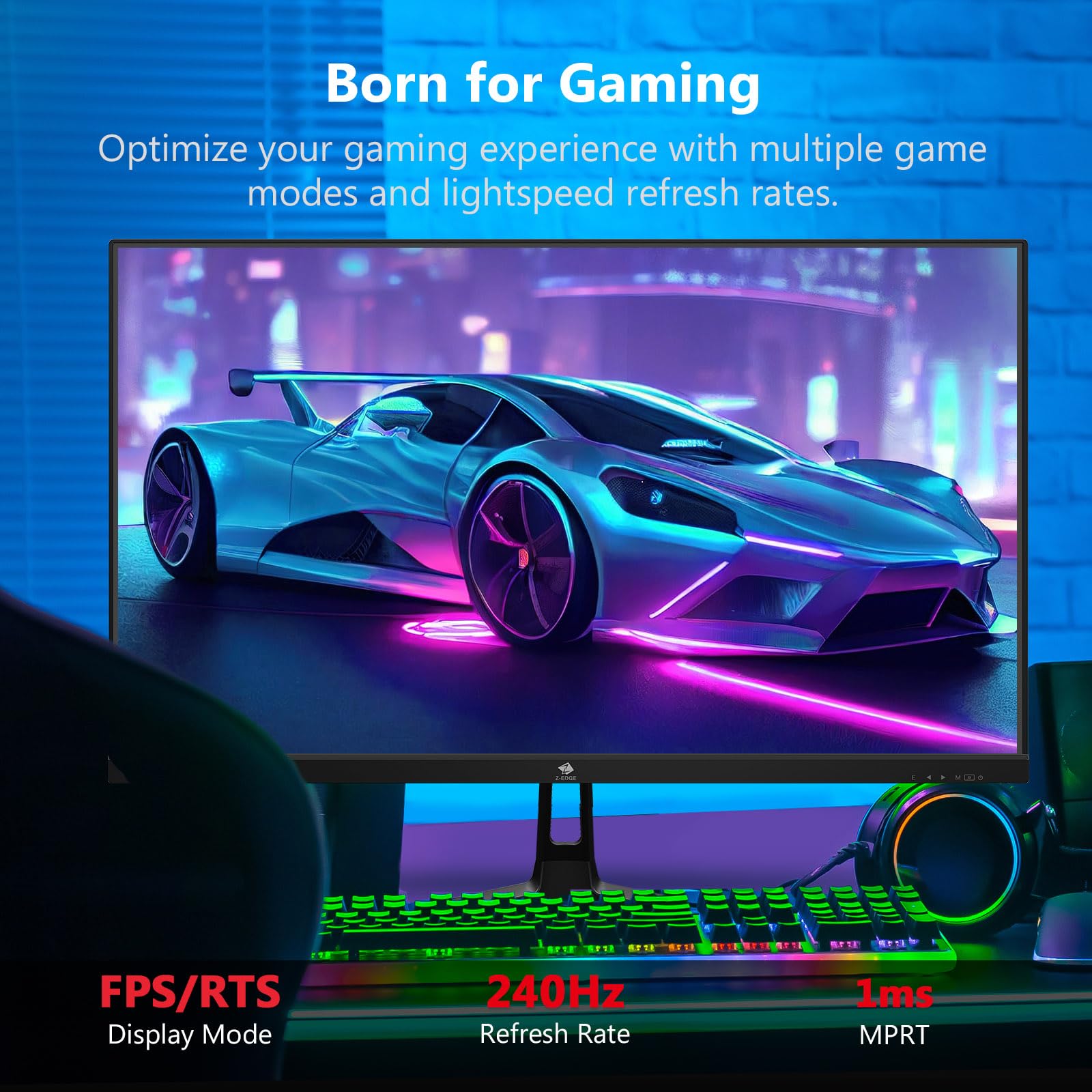 Z-Edge 27-calowy monitor gamingowy, 240 Hz, panel IPS, 1 ms, FreeSync, FHD (1920 x 1080), monitor do gier LED 16:9, regulowane nachylenie, 2x HDMI 2.0 i 2x DP 1.4, 400 cd/m², VESA 100 x 100 mm