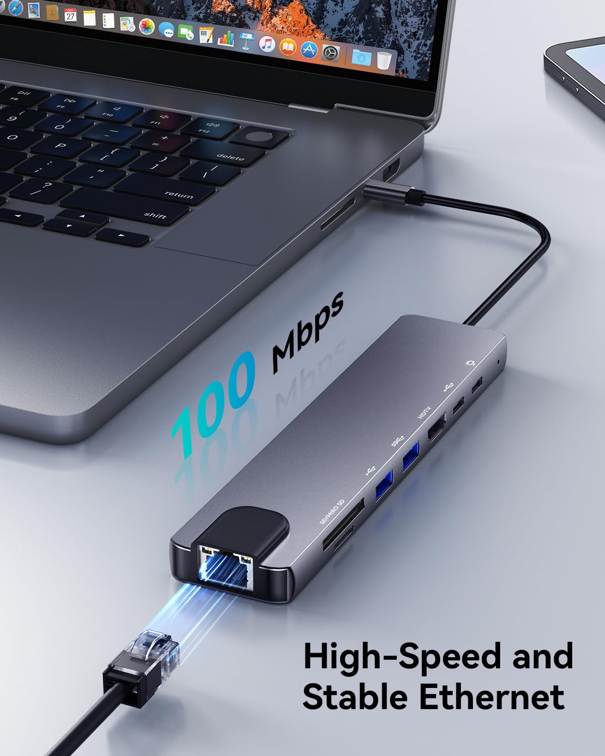 OPXYL 8-in-1 USB C Hub Multiport Adapter, USB C Docking Station for Laptop with 4K HDMI, 100W PD Charging, SD/TF Card Reader, USB 3.0 Ports for MacBook Pro/Air, iPad, Windows, School & Office — view 6