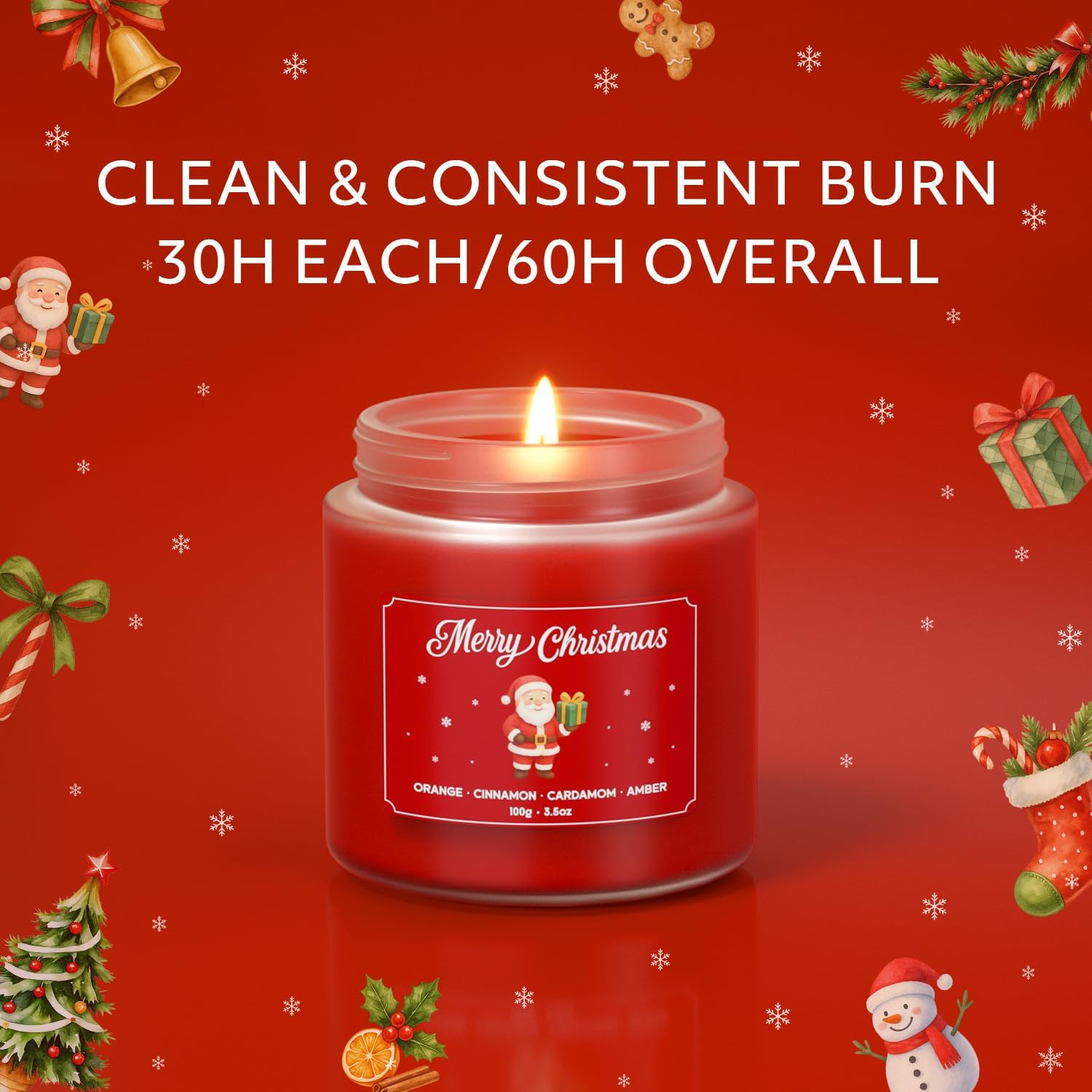 NORVENCE Christmas Candles, Scented Candles Gift Set for Stress Relief, Stress Relief Candle Gifts for Women and Men, Christmas Candle Gifts for Women (Red & Green, 7 oz) - Image 3