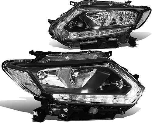 Modelo halógeno Lámparas LED DRL para faros delanteros compatibles con Nissan Rogue 2014-2016, lado del conductor y del pasajero, carcasa negra