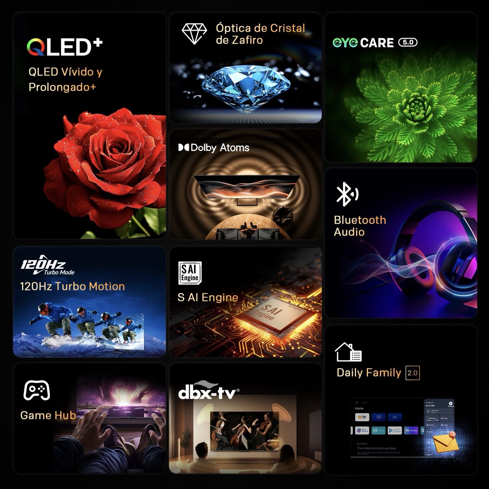 Metz 43" MQF7500Z QLED 4K Google TV, 5th Gen QLED, Smart TV, HDR10+, Dolby Vision & Atmos, 120Hz Mode, MEMC, Game Hub, AI TV, Google Cast, Cuidado Ocular, Asistencia Visual, 2025