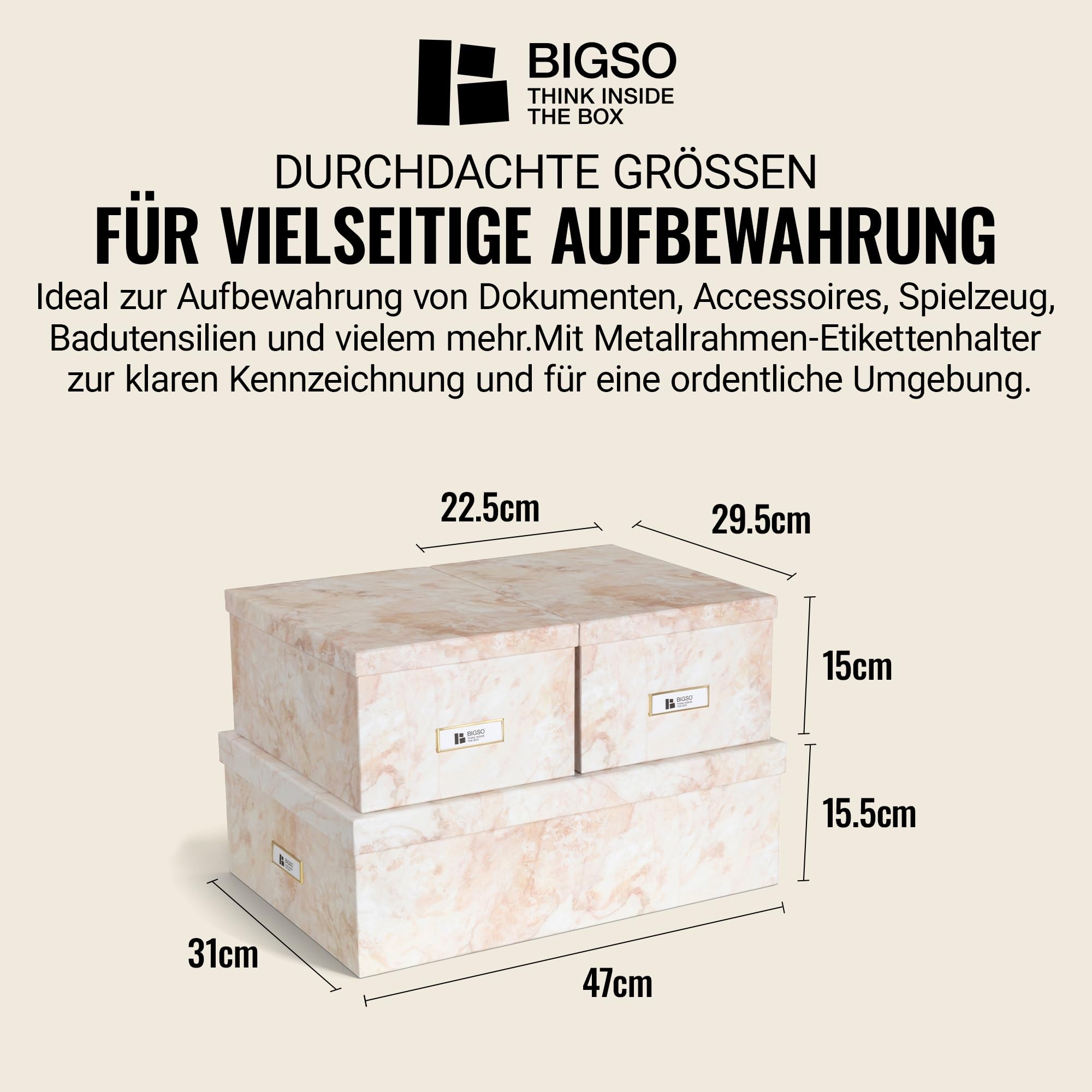 BIGSO INGE 3er-Set Aufbewahrungsboxen für das Schlaf-, Kinder-, Arbeits- oder Badezimmer – Ordnungsbox mit Deckel – Aufbewahrungskisten in Leinenoptik – beige