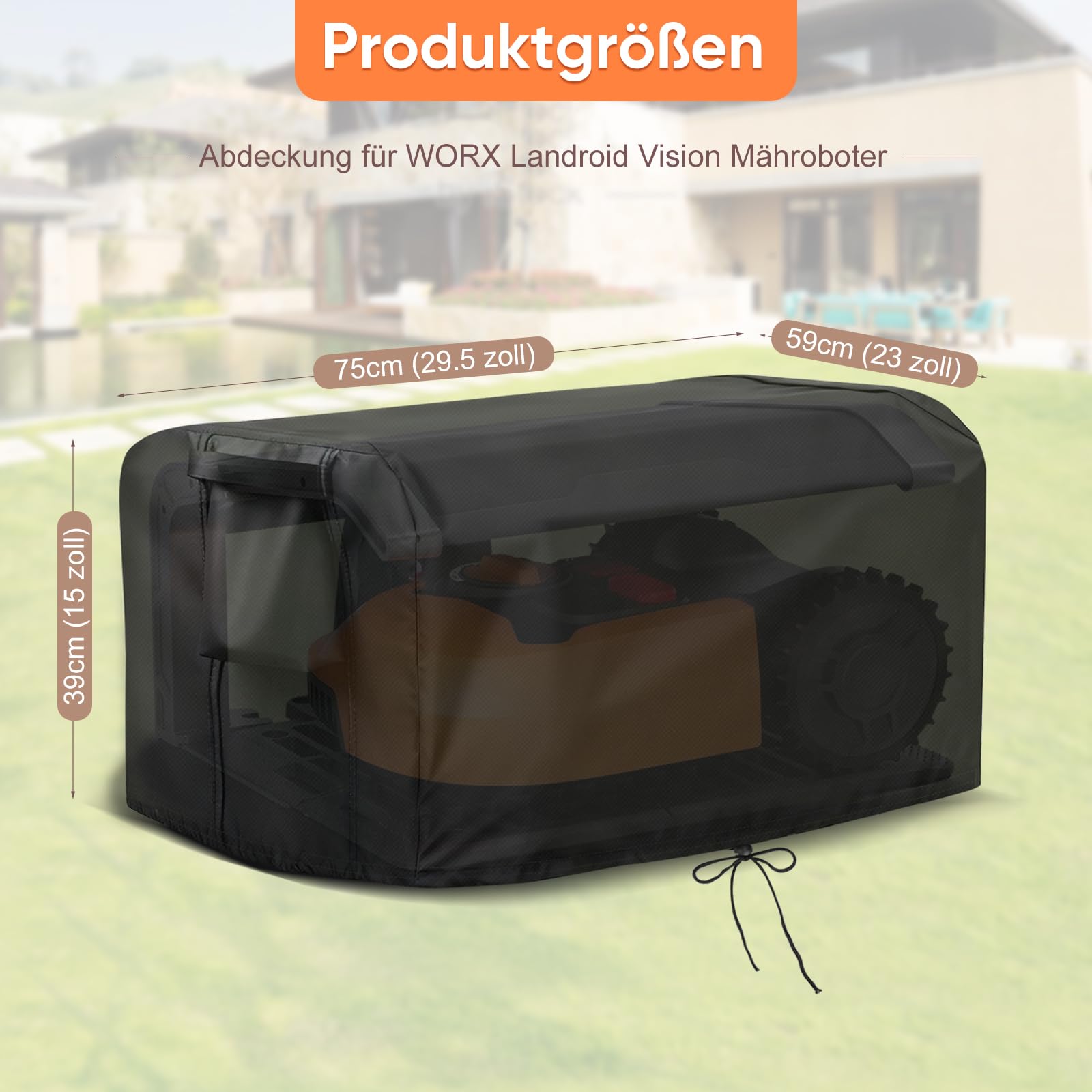 Funda impermeable para cortacésped robótico Worx WA0810, funda protectora resistente con correa de hebilla y asas, 75 x 59 x 39 cm, uso en exteriores