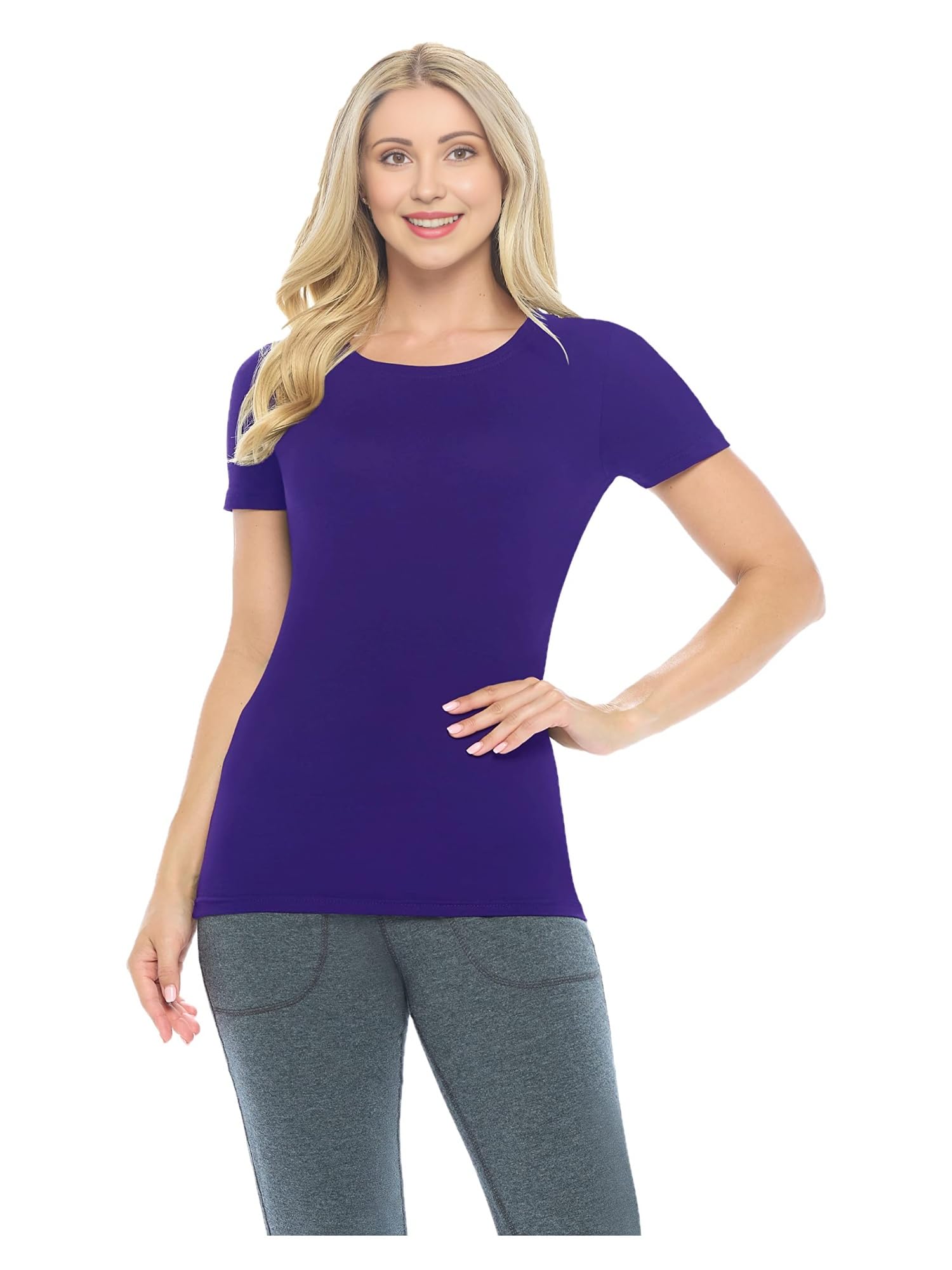 ACTIVE UNIFORMS Women's Short Sleeve Round-Neck T-Shirt Under Scrub (Purple, Large)