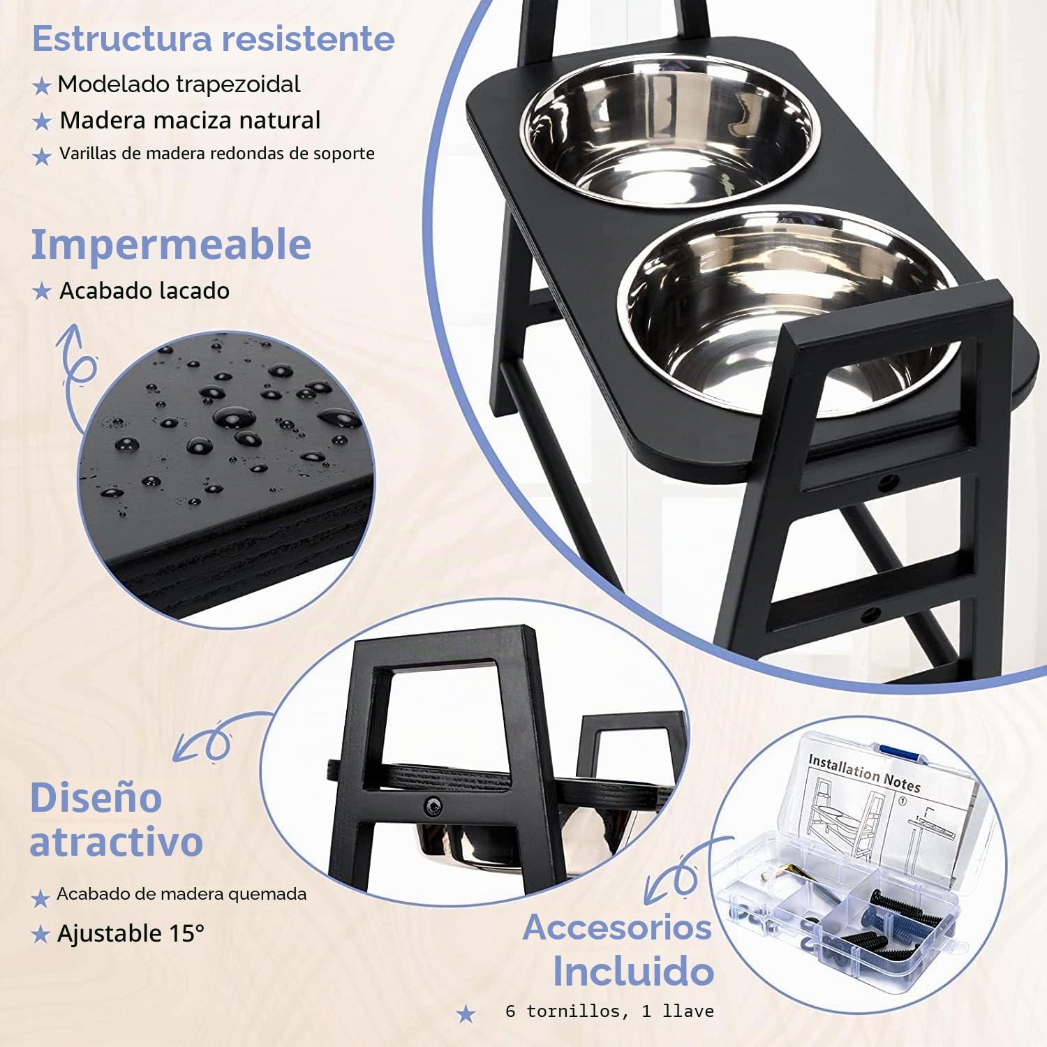 Juego de cuencos para perros con 2 cuencos de acero inoxidable para comida y bebida, cuenco antieslingas para perros sanos, estación de alimentación para perros medianos y grandes