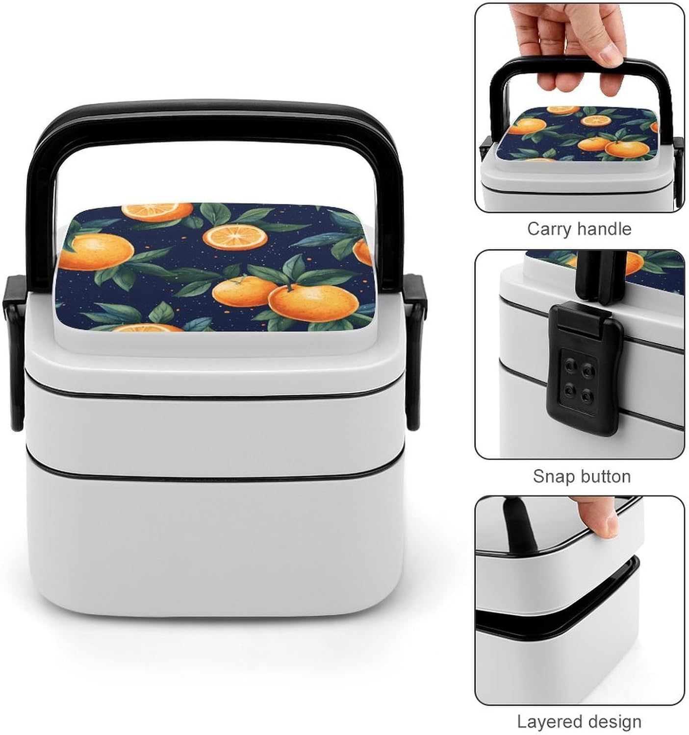 Oranges Tropical Fruits Bento Box with Spoon 2 Layer Food Container Cute Lunch Box for Travel Dining Work