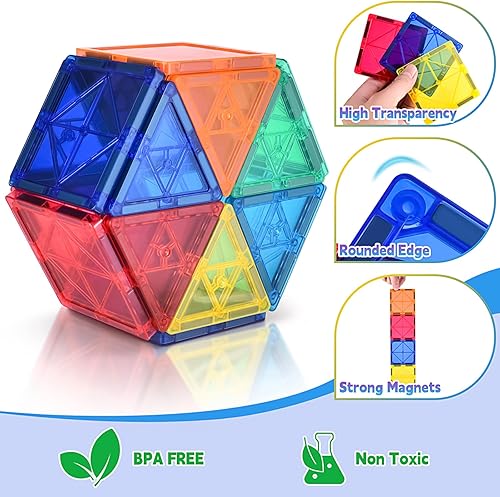 Miniatura 5 de Asago Azulejos magnéticos con auto y caja musical, juego de azulejos magnéticos expandidos, bloque de construcción para niños pequeños de 3 a 5