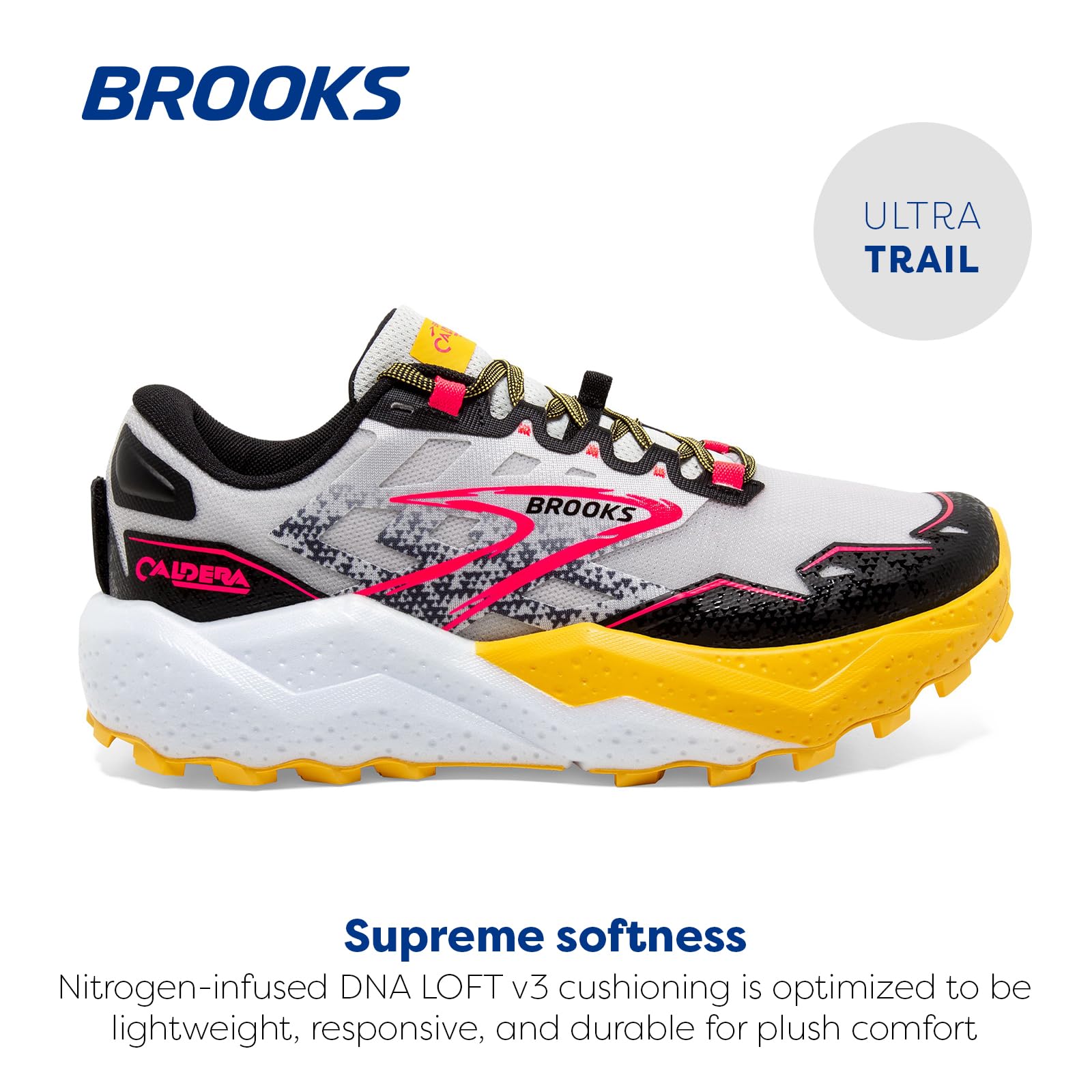 Brooks Women’s Caldera 7 Trail Running Shoe - Lunar Rock/Lemon Chrome/Black - 7.5 Medium