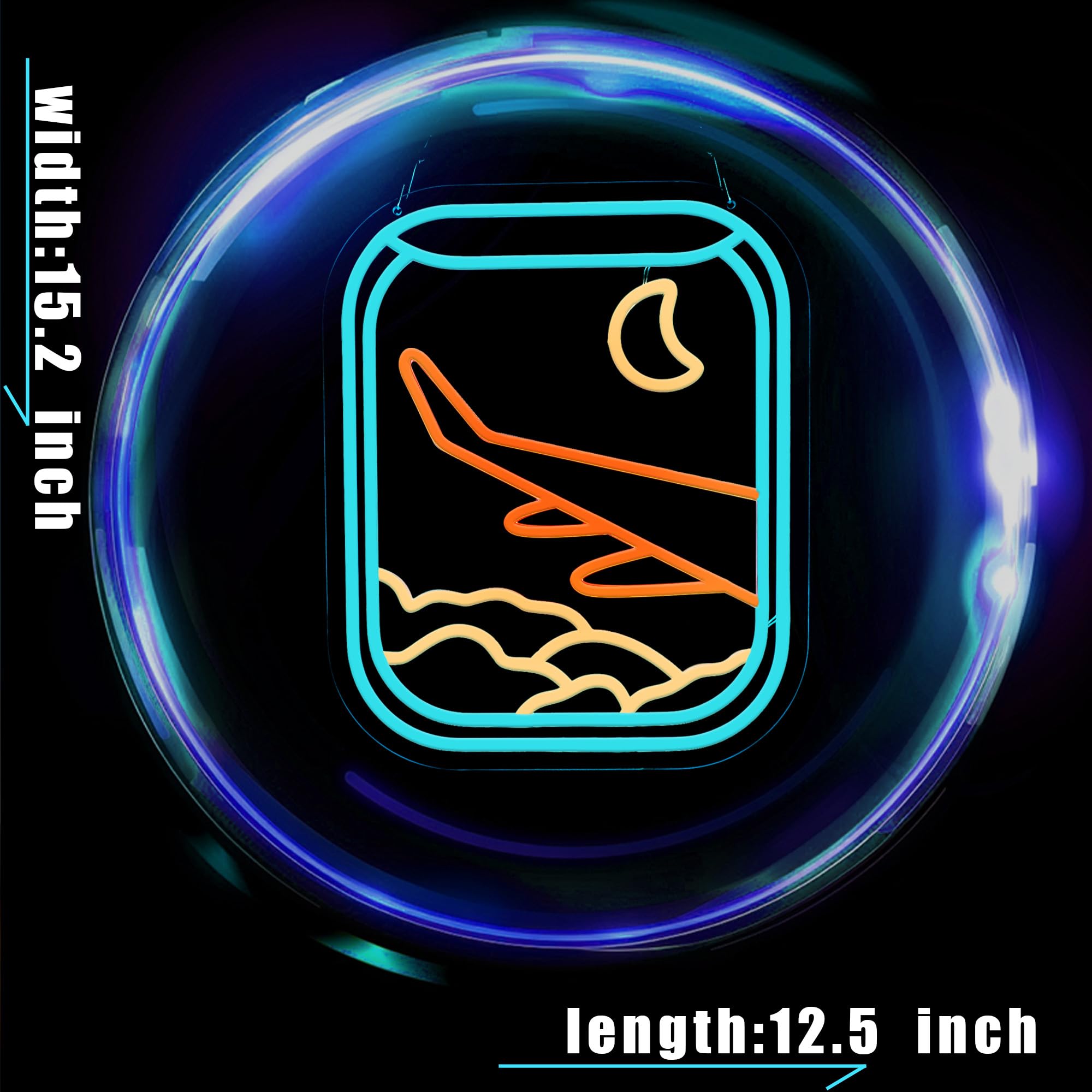 Airplane Window View Neon Sign for Kids Room Wall Decor, Airplane Window Led Neon Light Up Sign for Man Cave Bar Game Room Bedroom Living Room Airport Wall Art Decor