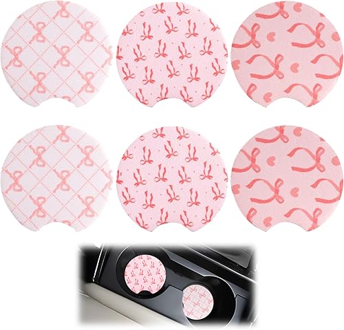 Miniatura 1 de 6 posavasos de automóvil con lazo rosa, posavasos para portavasos con ranura para los dedos, accesorios antideslizantes para el interior del