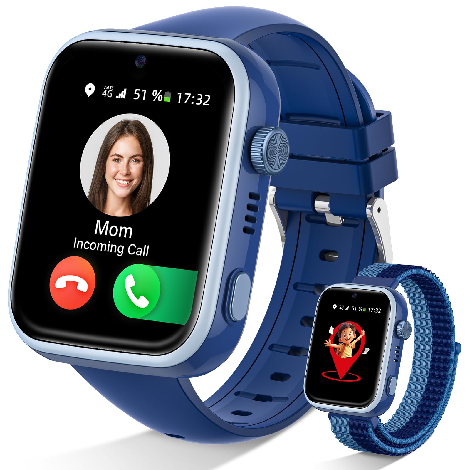 2026 Nuevo Reloj Inteligente Niño, Smartwatch Niños con Llamadas y GPS, Videollamadas/Chat de Voz/WhatsApp/WiFi/SMS/SOS/Modo Escuela/Dormir/Despertador, IP68 Reloj Niño y Niñas Azul 4-14 Año