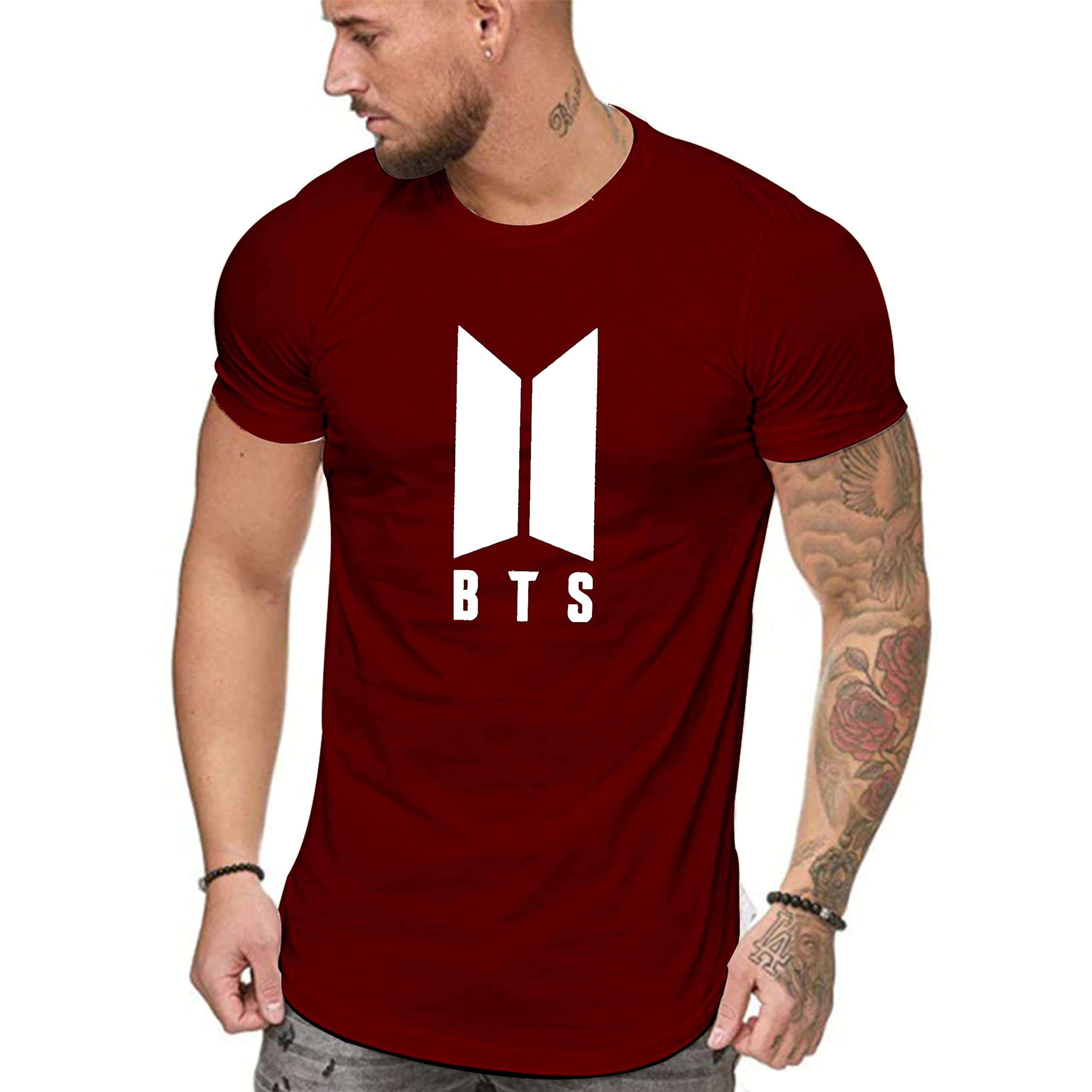 FASHION AND YOUTHKpop BTS T-Shirt Half Sleave Solid Color Graphic Printed Funny Typography Casual Round Neck. Sports & Gym wear Stylish Branded Tshirt
