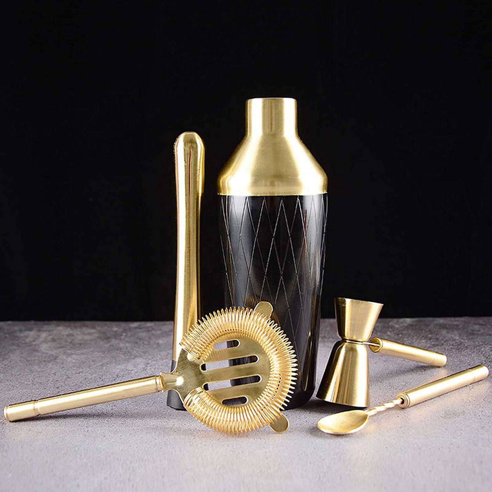 Juego de Coctelera Cocktail Shaker Bar Set con Accesorios - Kit de Martini con Jigger de medición y Cuchara de Mezcla, colador, Herramientas de Barra Profesional de Muddler Agitador de Cócteles