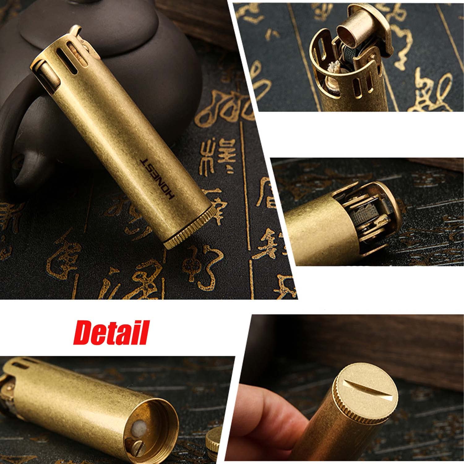 Laiton Cigare Briquet Vintage Creative Nostalgie Coupe-Vent Kérosène Trench Briquet Scellé Économe en Carburant Et Conception Détachable