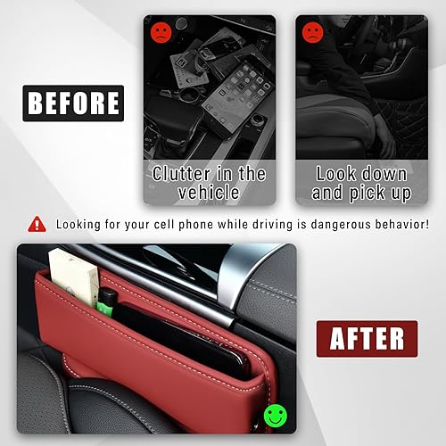 Miniatura 10 de Ziciner Organizador de espacio para asiento de automóvil, caja de almacenamiento de cuero de alta calidad, relleno de espacio ajustable para asiento