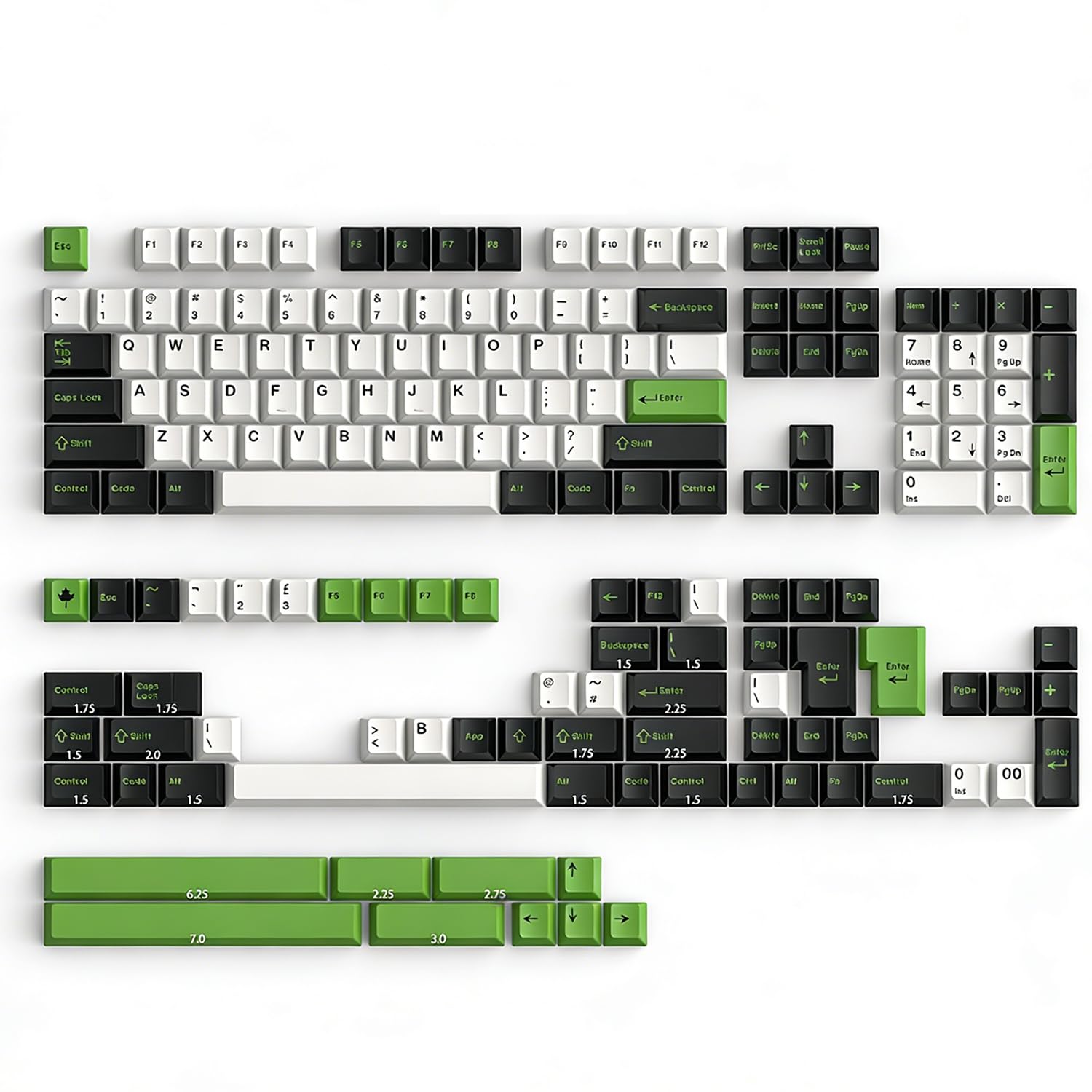 Fogruaden PBT Keycaps Set, Cherry Profile Custom Keycap for Mechanical Keyboard Green White Keycaps