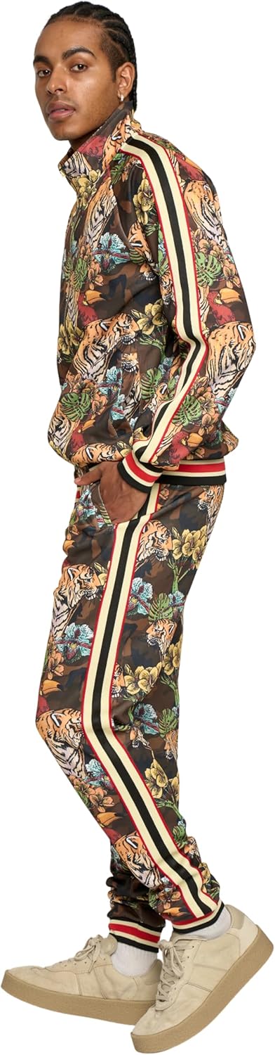 G-Style USA Men's G-Striped Floral Accent Tiger Tracksuit Sets