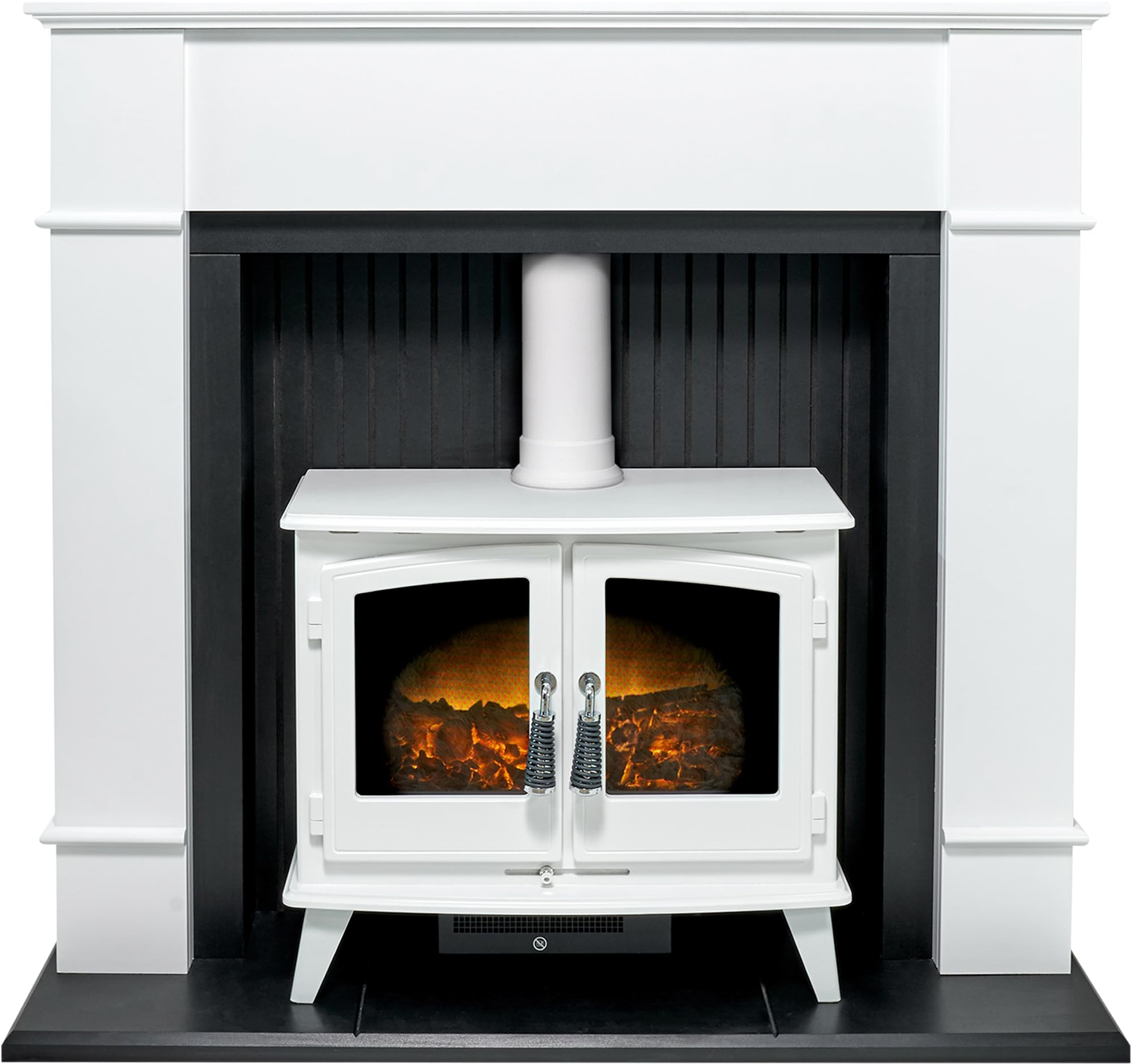 Adam Oxford Fireplace Suite - Pure White with Woodhouse White Electric Stove - 48 Inch