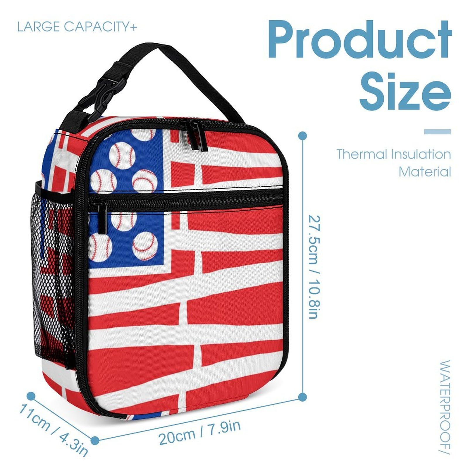 Conjunto de mochila para libros, mochila de día, bandera estadounidense, bates y pelotas de béisbol, mochila para computadora portátil con bolsa para almuerzo y almacenamiento de viaje D