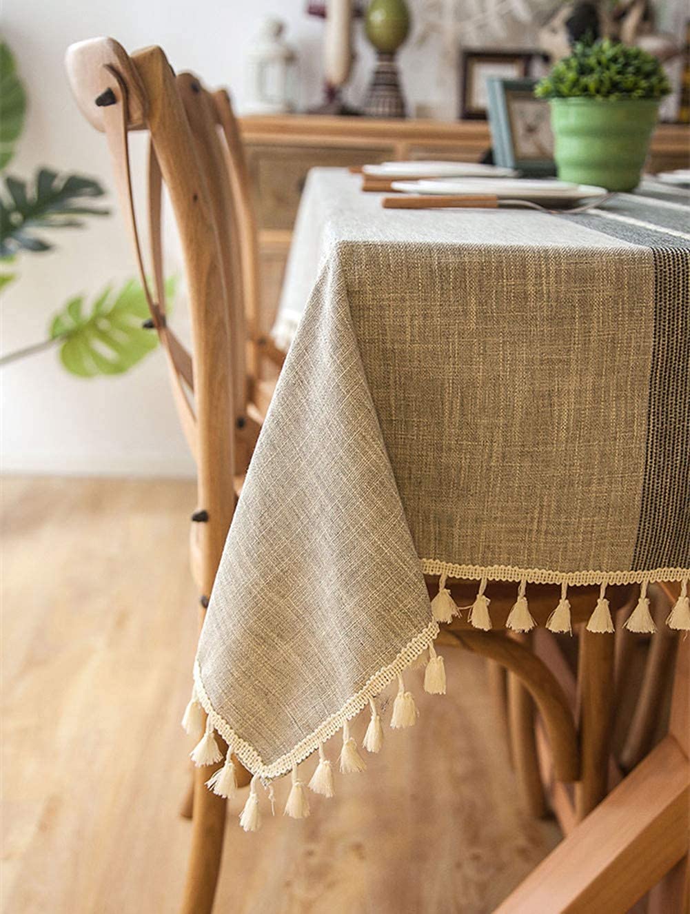Tovaglia Grigia in Cotone E Lino Copritavolo in Pizzo Nappa Impermeabile E Antimacchia per La Decorazione in Cucina E Sala Da Pranzo,120CM*160CM