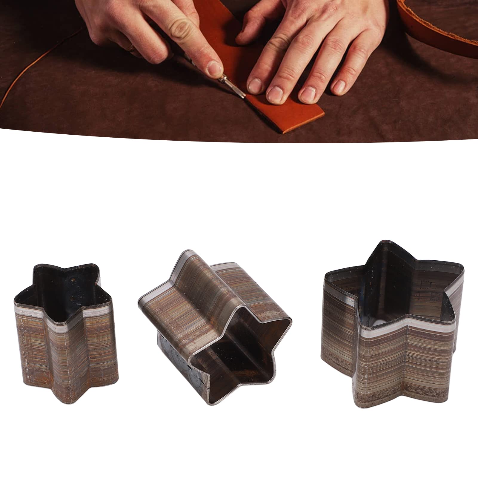 Set di Fustelle per Cuoio 3 Pezzi Set di Fustelle per Cuoio Strumento per Punzonatura Cava 5 Punte a Forma di Stella Kit di Stampi per Punzonatura per Punzonatura in Pelle per