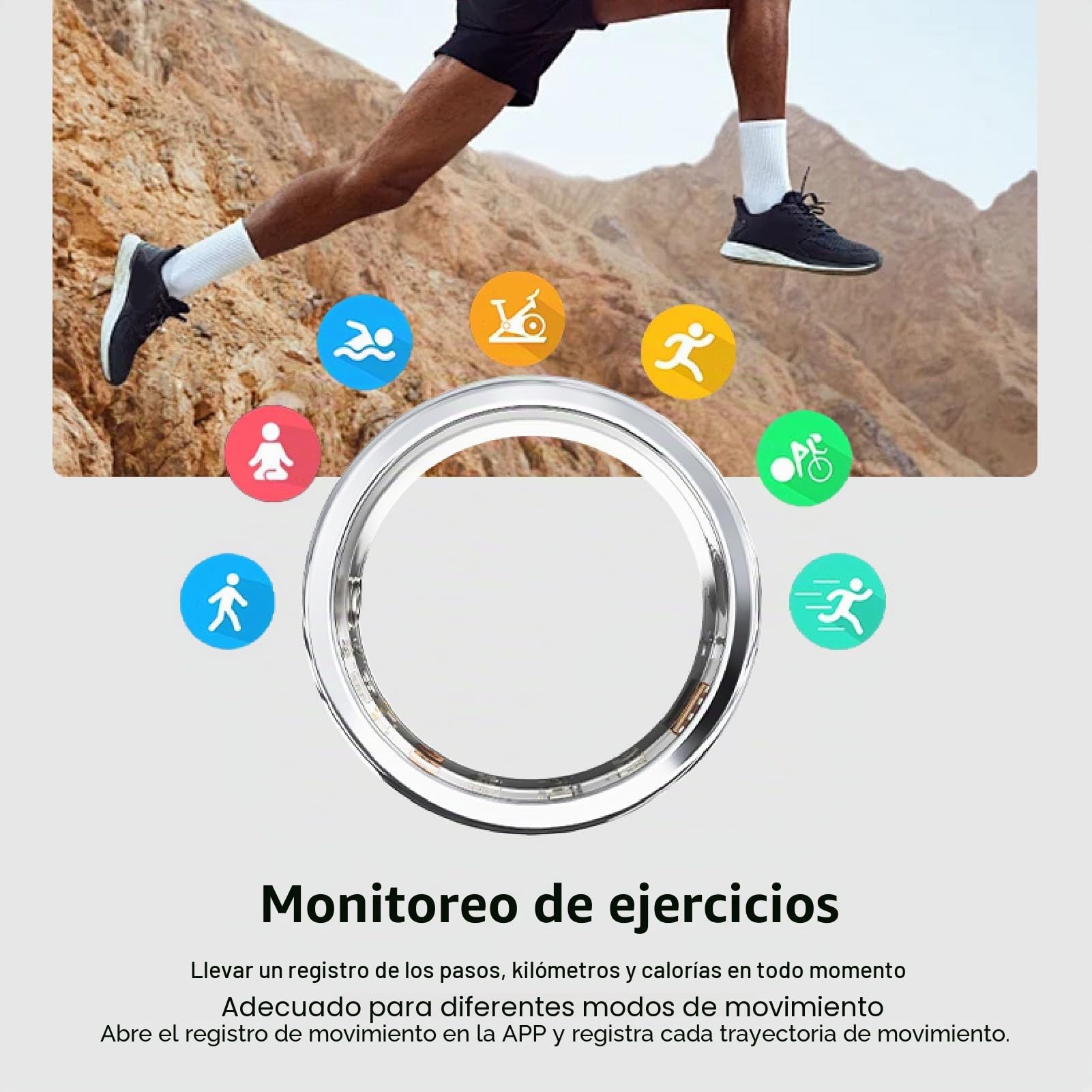 Anillo Inteligente Actualizado para Hombres, Rastreadores de Actividad Física para Mujeres, Conteo de Pasos, Anillo de Actividad Física con Carga Magnética para Actividades Al (8)