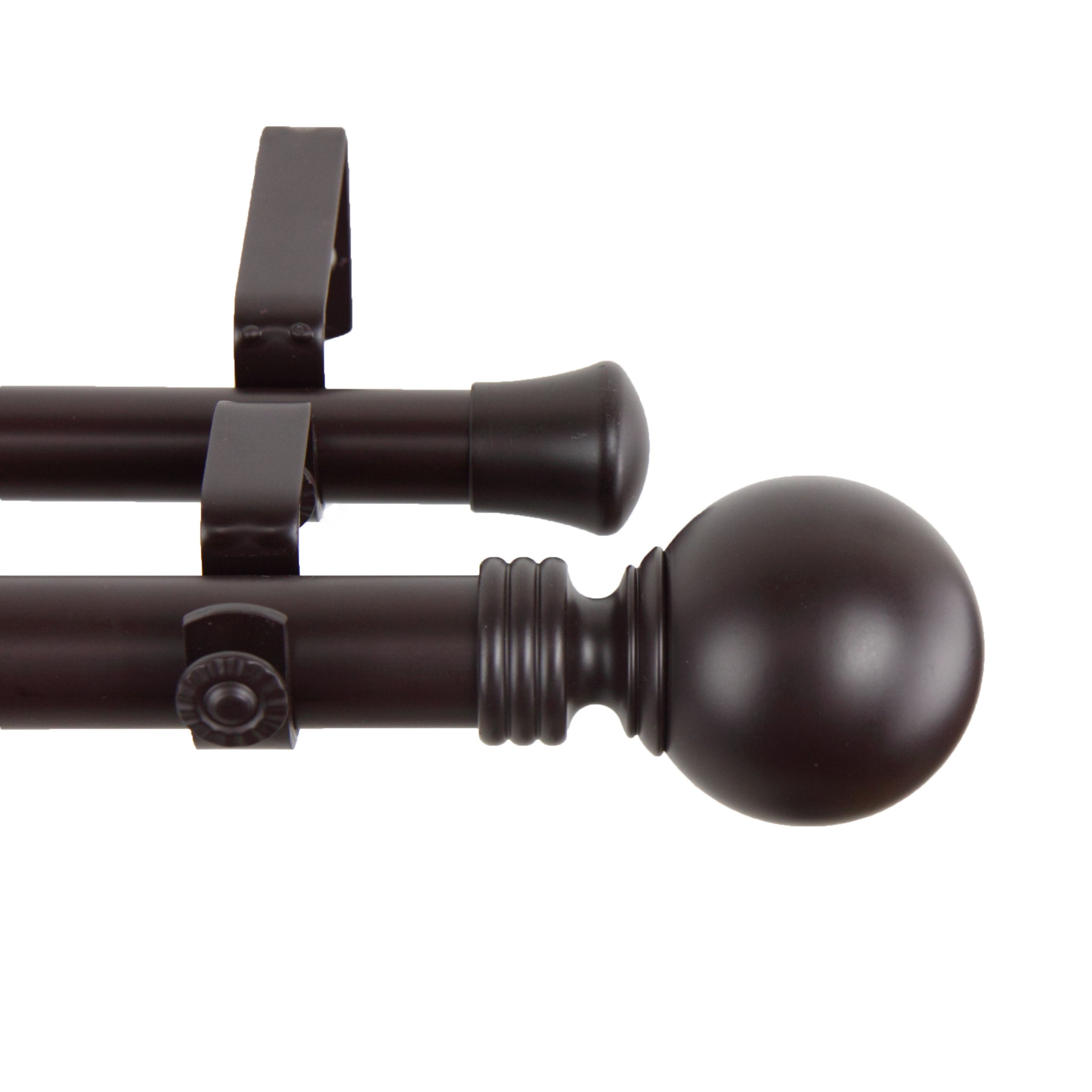 A&F Rod Decor - Ball Double Curtain Rod 1 inch Diameter, 120-170 inch - Mahogany