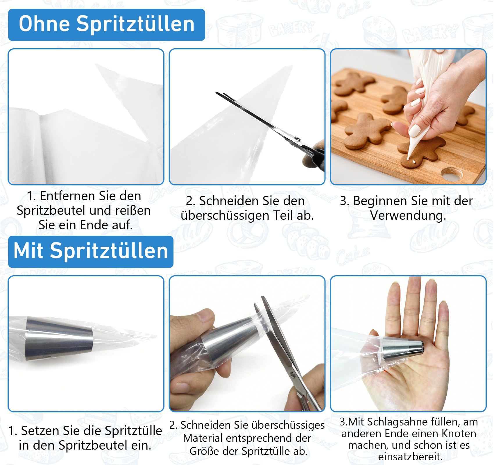 Spritzbeutel 40 x 30 cm, 100 Stück Spritzbeutel Profi Einweg mit 5 Edelstahl Spritztüllen Aufbewahrungsbox, Spritzbeutel mit Tüllen & Spritzsack für Konditoren Für Torten, Kuchen, Cupcakes, Kekse