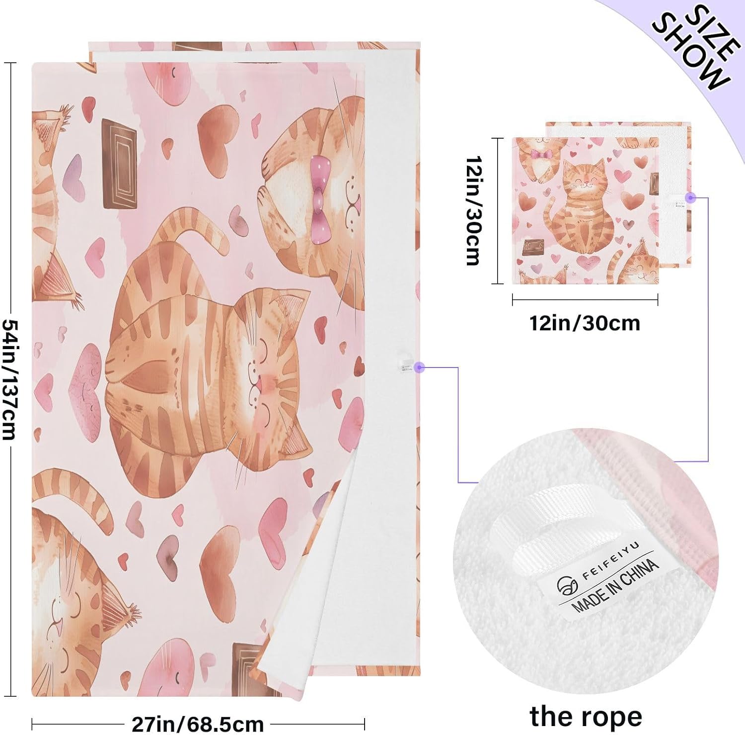 Hand Towels Premium Soft and Highly Absorbent Happy Cat Face 2 Pcs Towels for Bathroom Set 100% Cotton Decorative Face Towels