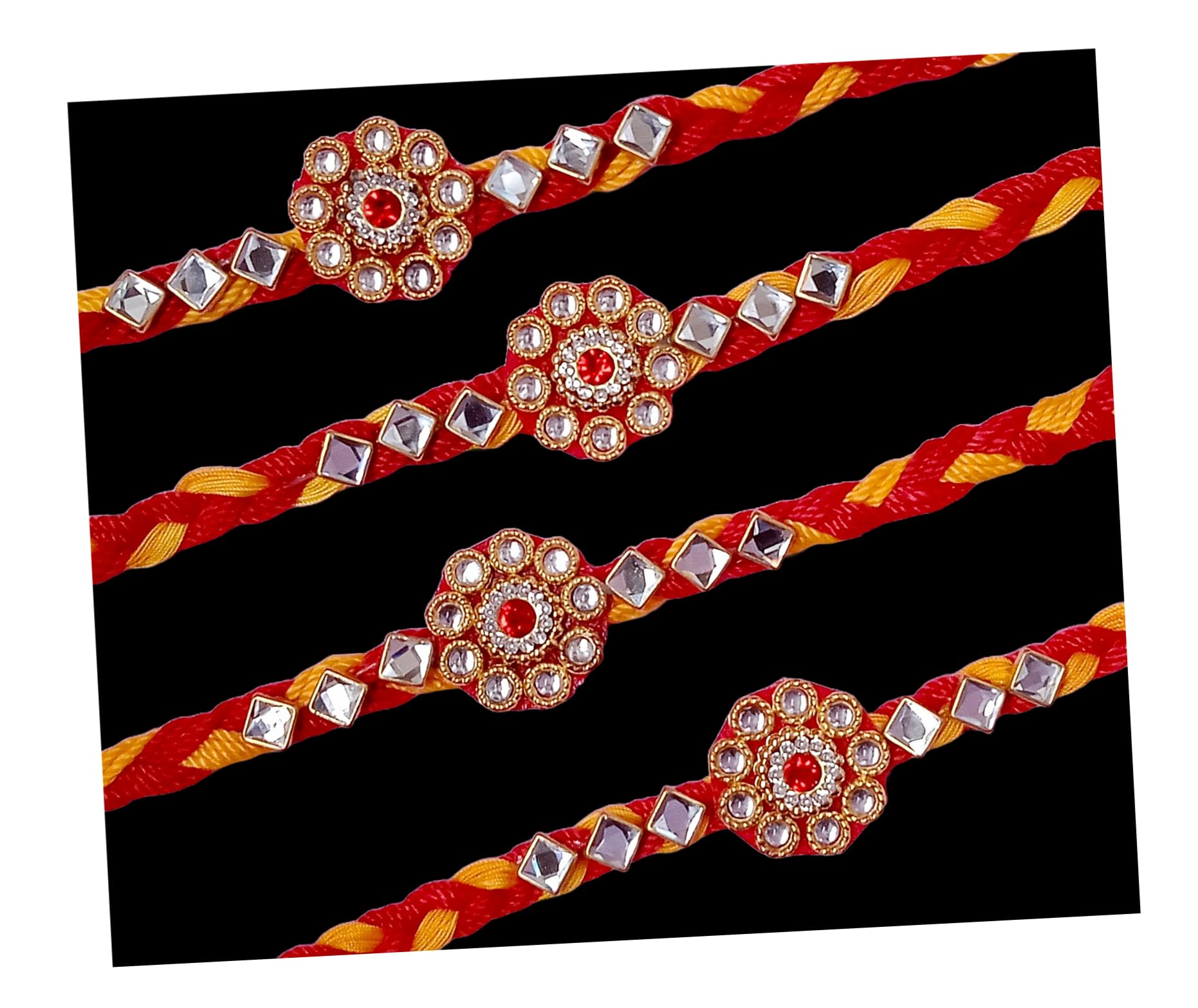 ARADHANA HANDICRAFTS | rakhi | rakhi for brother |Beautiful Handmade Kundan Rakhi Set for Brother, 4 Pieces, with Roli Chawal and Rakhi Box Packaging (B0D9P6Q47F) Amazon Price History, Amazon Price Tracker