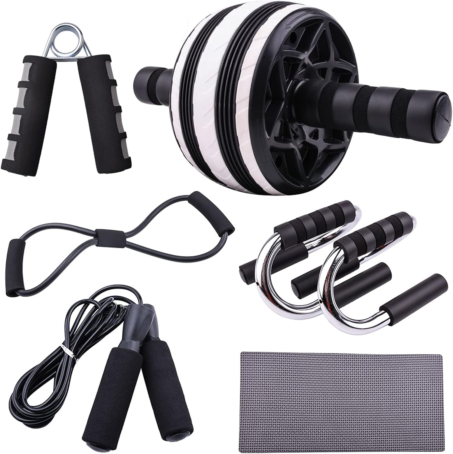 7-In-1 Fitness Ab Roller Wheel Set with Resistance Bands, Knee Mat, Jump Rope, Push-Up Bar for Home Men Women Abdominal Exercise
