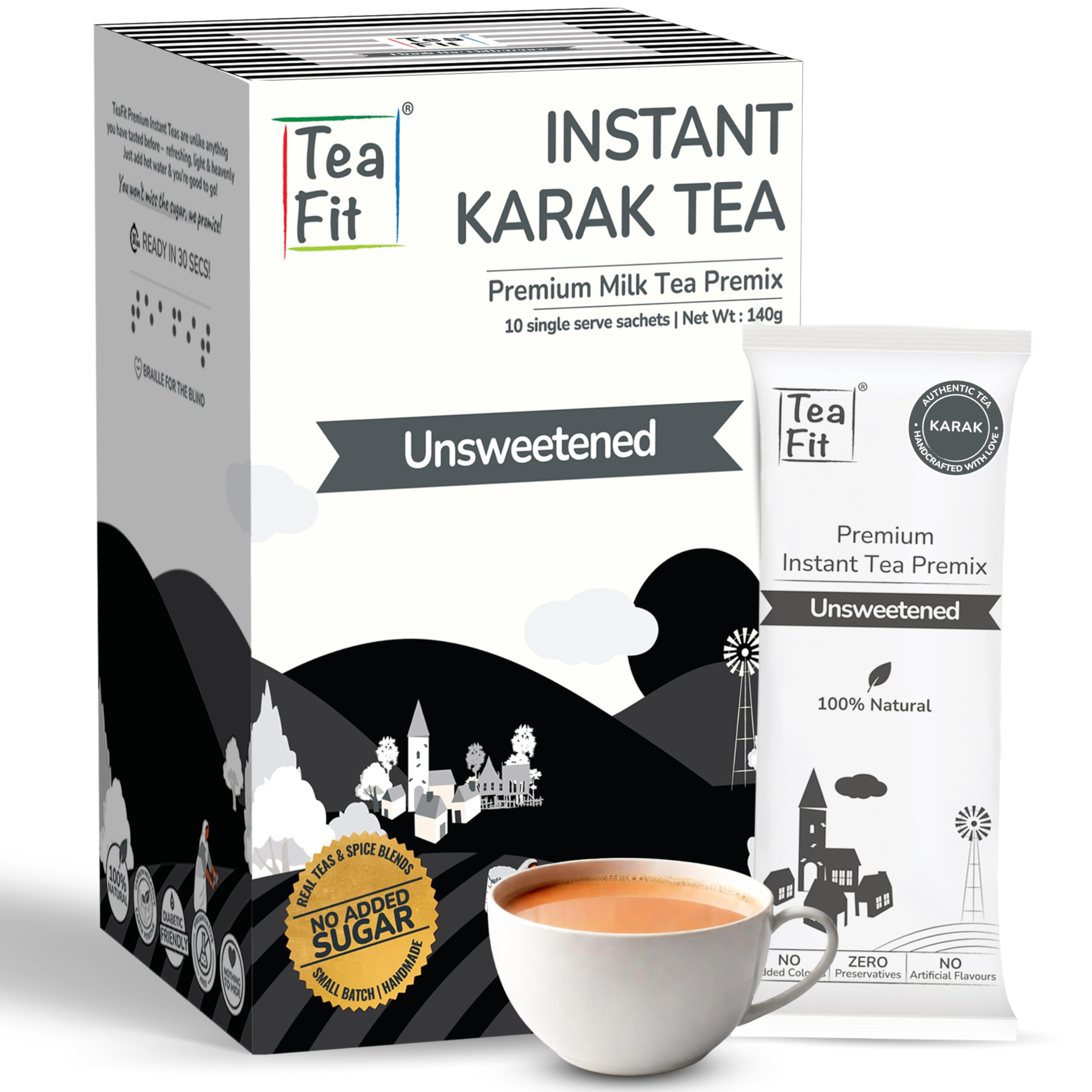 TeaFit NO SUGAR Instant Karak Tea Premix - Pack of 10 Sachets | Strong Homemade Kadak Chai | Milk Tea Premix | Travel Wellness Pack | Sugar Free Chai | Diabetic Friendly, 140gm-image-5