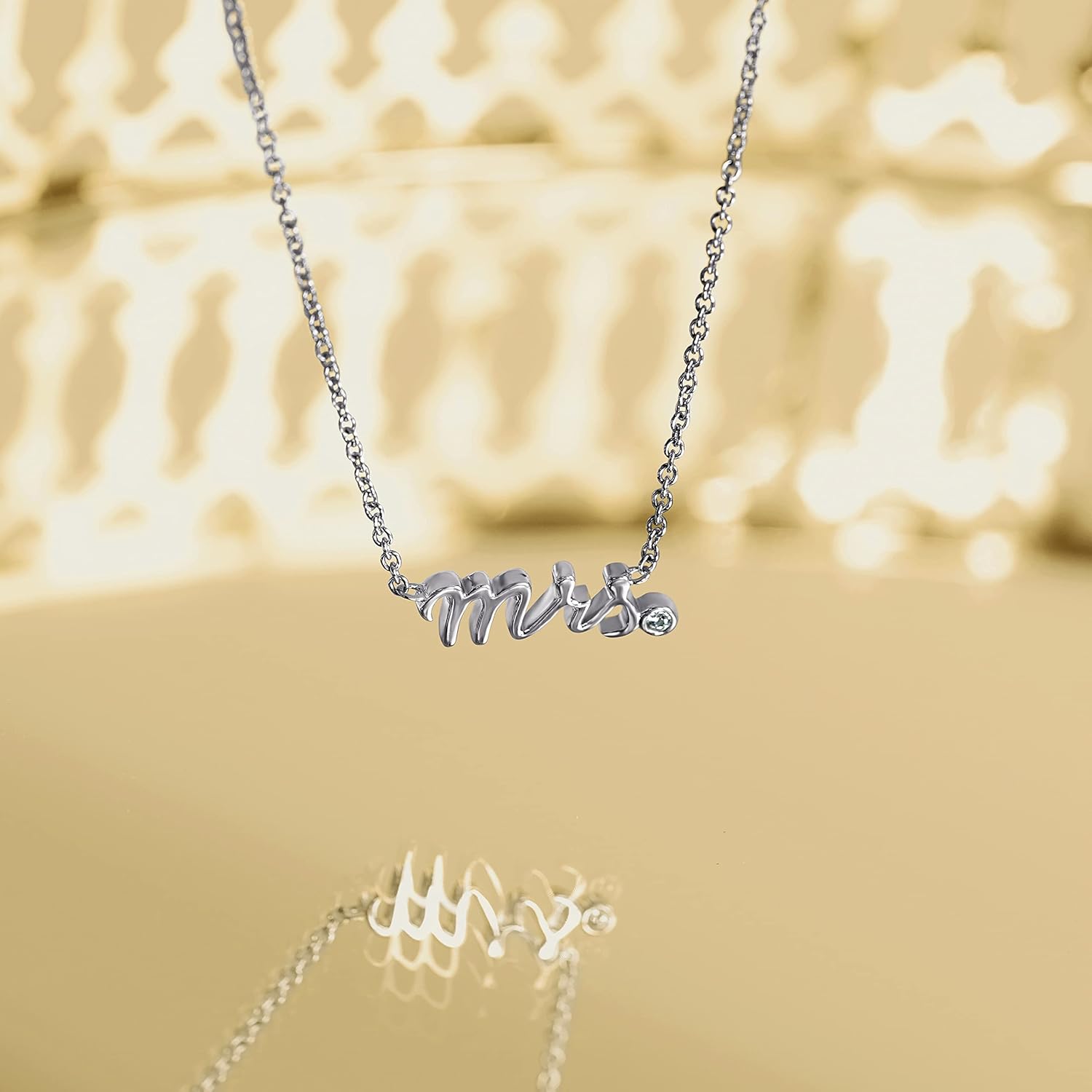 J'ADMIRE 14K Gold over Sterling Silver 0.02 Carats Cubic Zirconia mrs Pendant Necklace for Women Mother, 16"+2" Extender