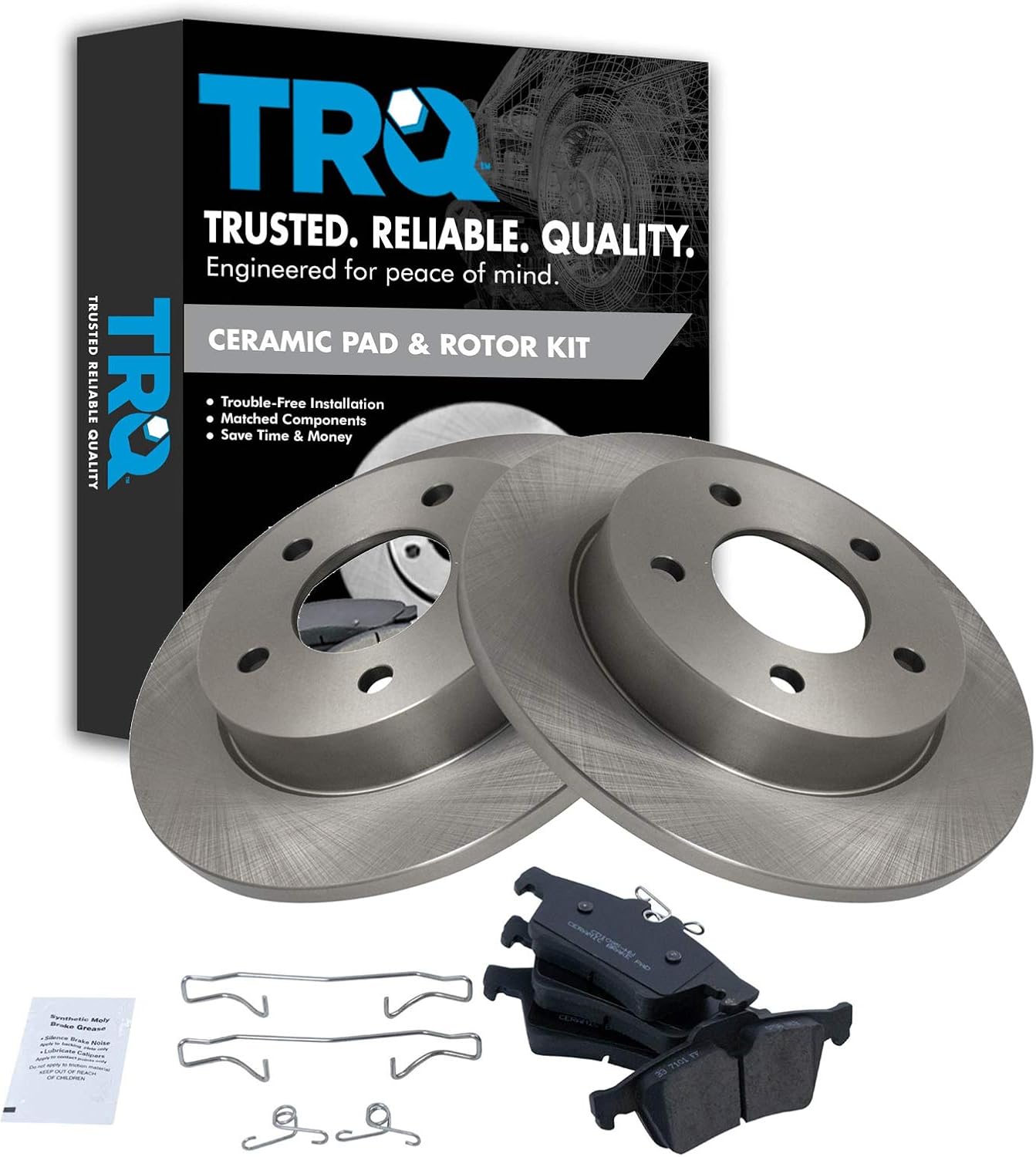 TRQ Rear Brake Pad & Rotor Kit Brake Pads Brake Rotor Ceramic Compatible with 2006-2013 Mazda 3