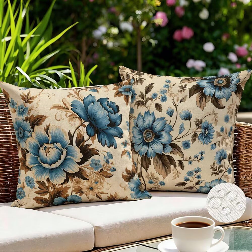 Coussins Exterieures Imperméables 50x50 Fleurs Vintage pour Décoration Patio et Salon