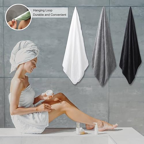 Miniatura 7 de Juego de toallas de baño de gran tamaño de 8 piezas, color gris, 2 toallas de baño extragrandes, 2 toallas de mano y 4 paños de 600 GSM, altamente