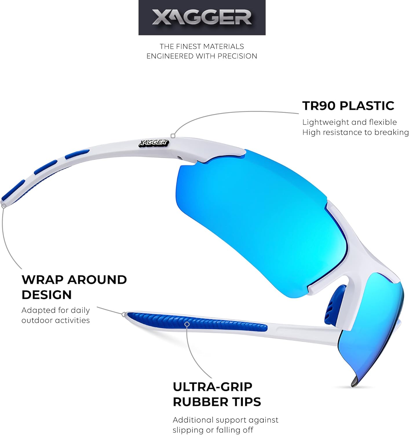 Xagger Polarized Sports Sunglasses for Men Women Wrap Around UV400 Running Baseball Softball Cycling Driving Glasses - Image 2