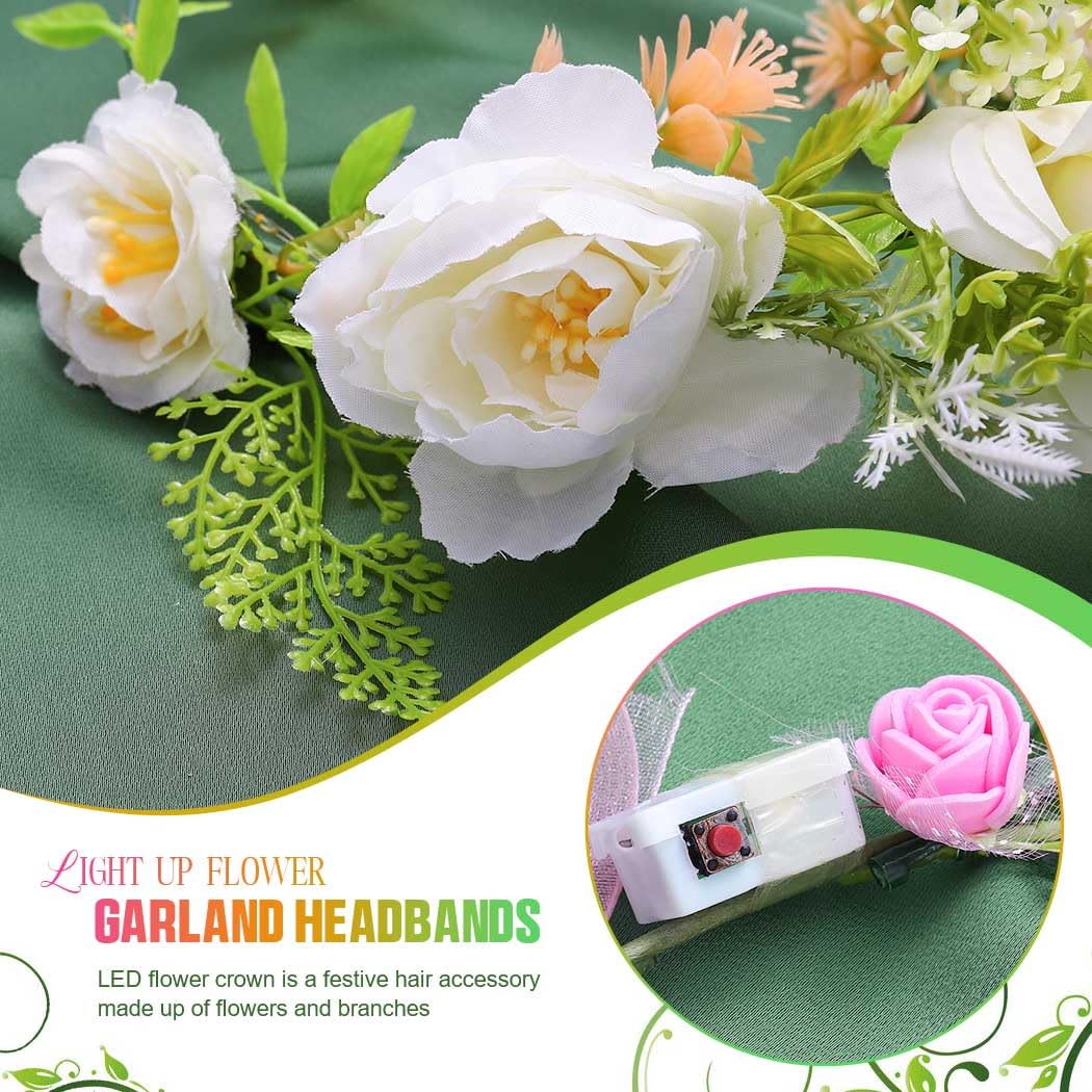 Vakkery LED Flower Crown Headbands Light Up Garland Headband Floral Wreath Headdress Festival Hair Accessories for Women - Image 4