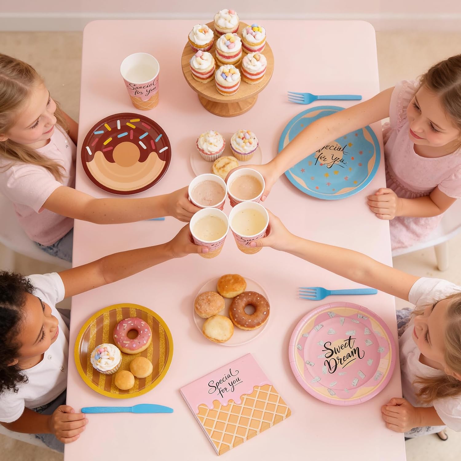 144Pcs Donut Sweet Birthday Party Supplies Decorations Girl Birthday Themed Paper Plates Napkins Vintage Party Tableware Disposable Dinnerware for Girl Kid Baby Shower Table Decor, Serve 24 - Image 7