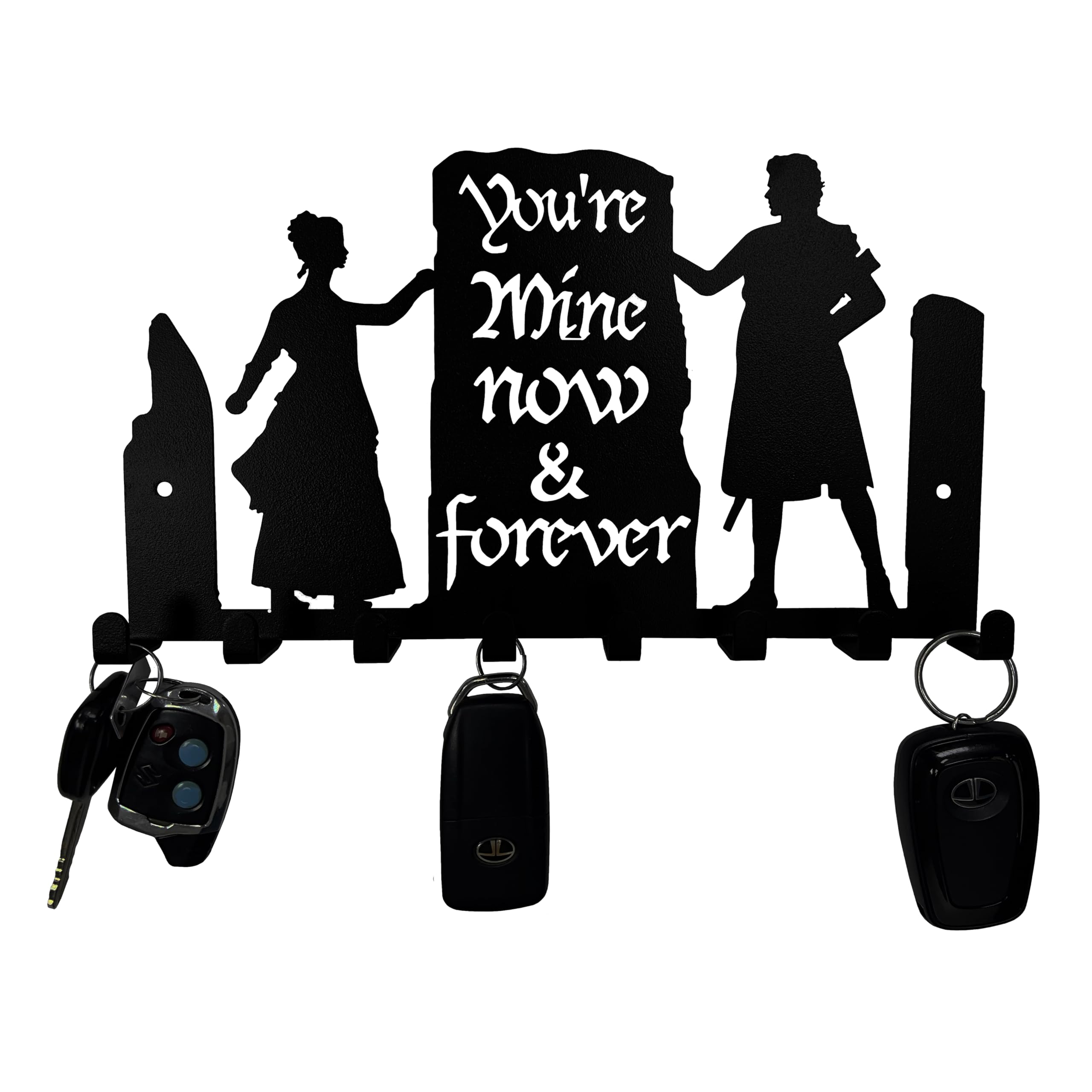 HeavenlyKraftDecorative Metal Key Hooks for Wall, Couple Theme Key Holder, Couple Goal Gifts, Couple Quotes Metal Key Holders Wall Decorative for Home Office Living Room (Black) 8 Hooks