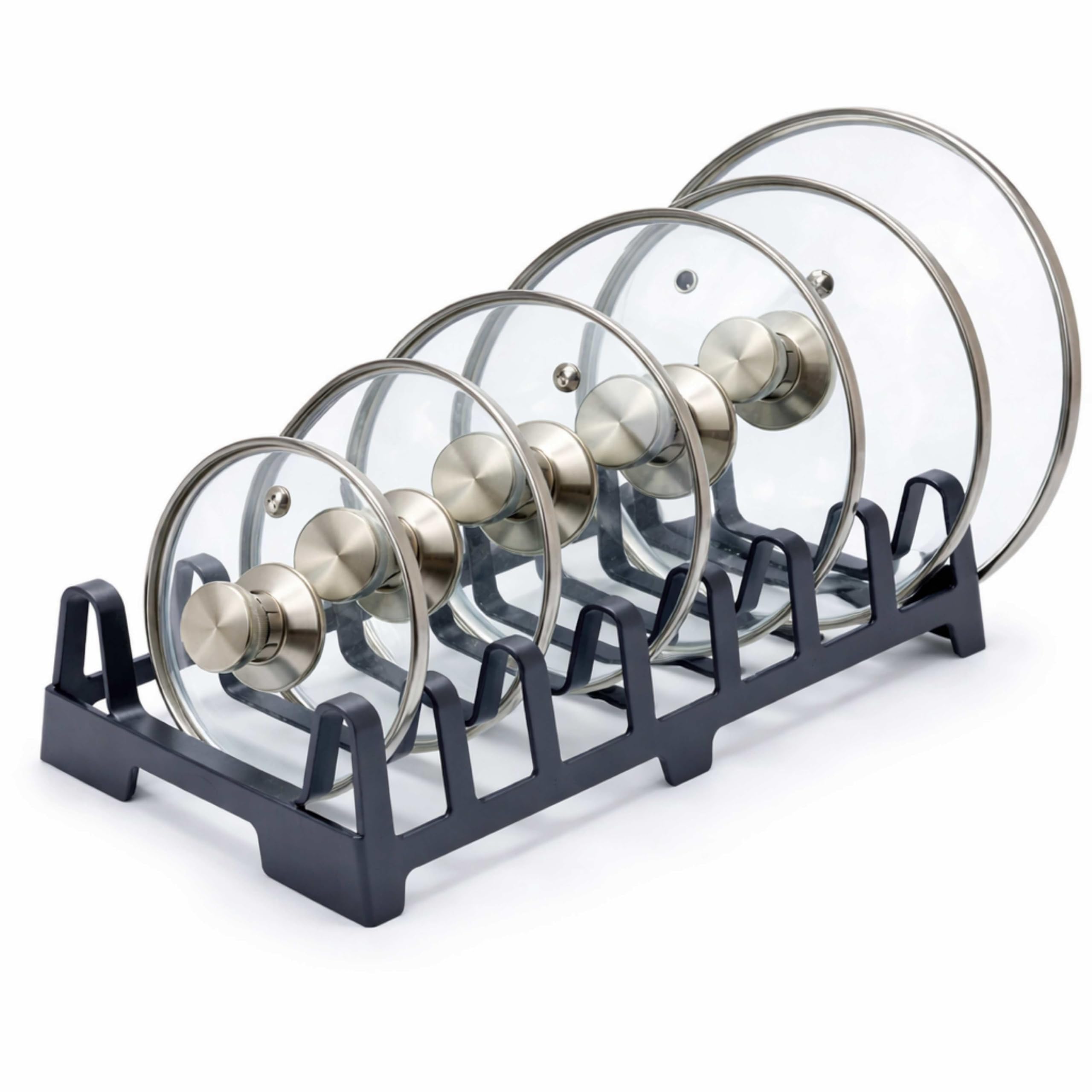 Divchi Grey Pot Lid Holder Kitchen Organiser – 7 Slot Pan Lid Rack Lids, Plates & Chopping Boards, Compact Cupboard Storage Organiser (Grey)