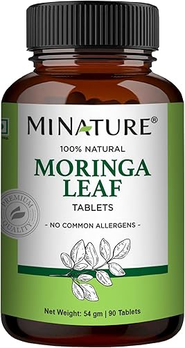 Tabletas de hoja de moringa - 90 comprimidos, 1000 mg| by mi Nature | Moringa 100% natural| Antioxidante| Polvo de hoja de moringa | Vitamina C |