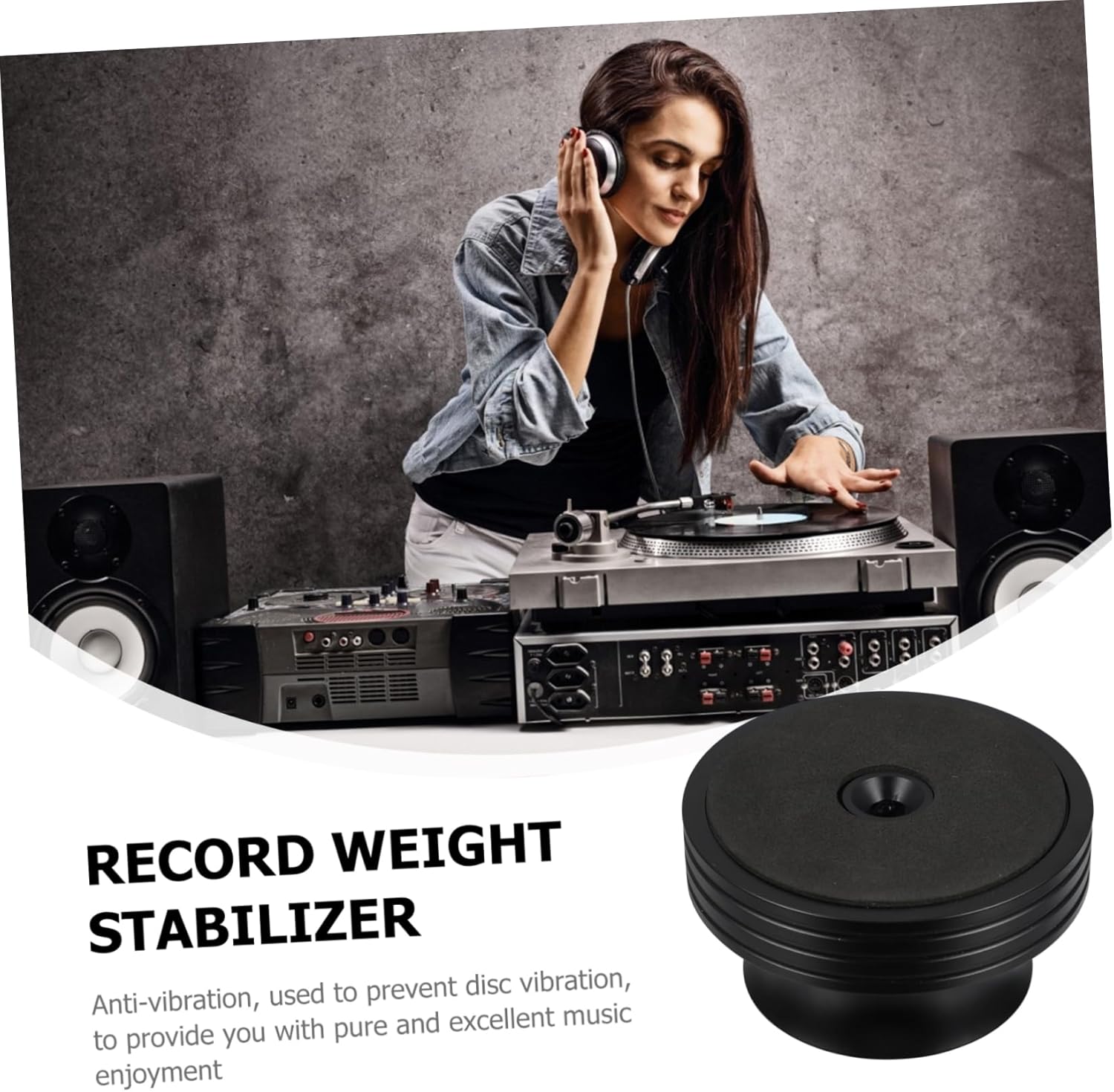 Mikikit 1pc Aluminum Vinyl Record Weight Stabilizer Clamp Black Turntable Accessory for Improved Sound Quality and Control Aluminum Design