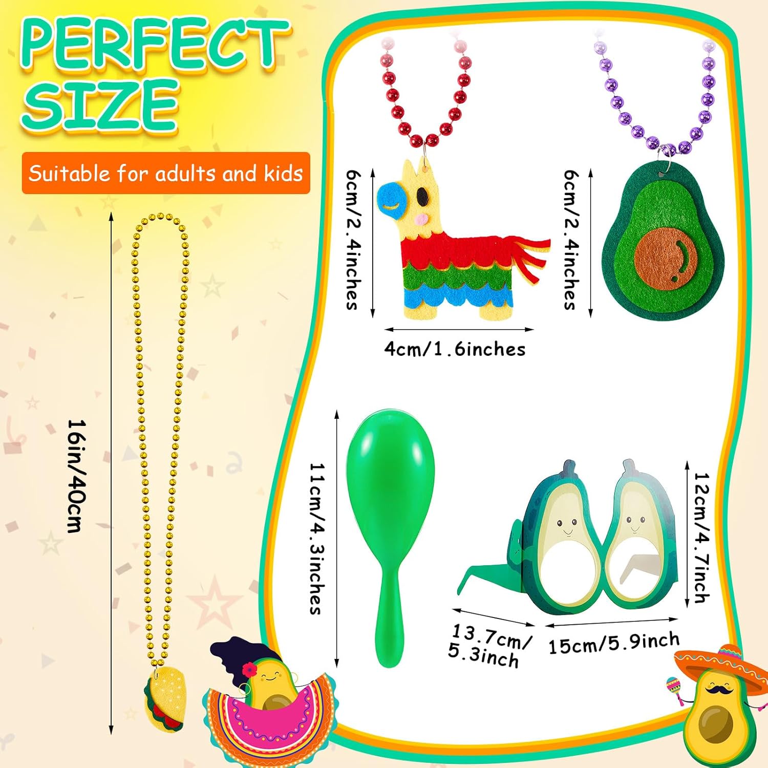 Jexine 48 Pcs Cinco De Mayo Fiesta Party Favor Supplies, Sombrero Hats, Necklaces, Fiesta Eyeglasses for Mexican Party Decor