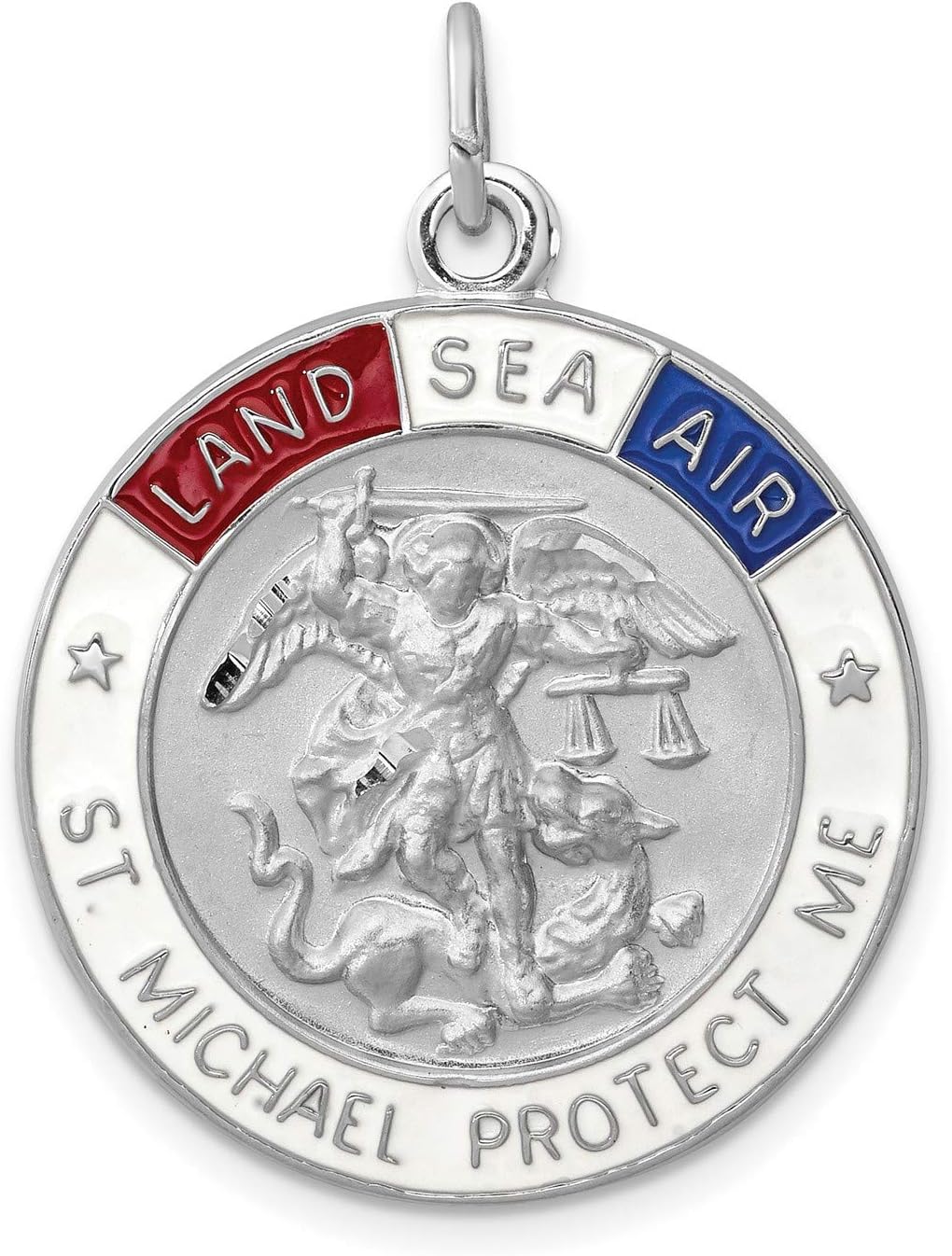 US Navy SEAL Sea Air Land And Protect Me Words Saint Michael Charm In 925 Sterling Silver 35 mm x 25 mm