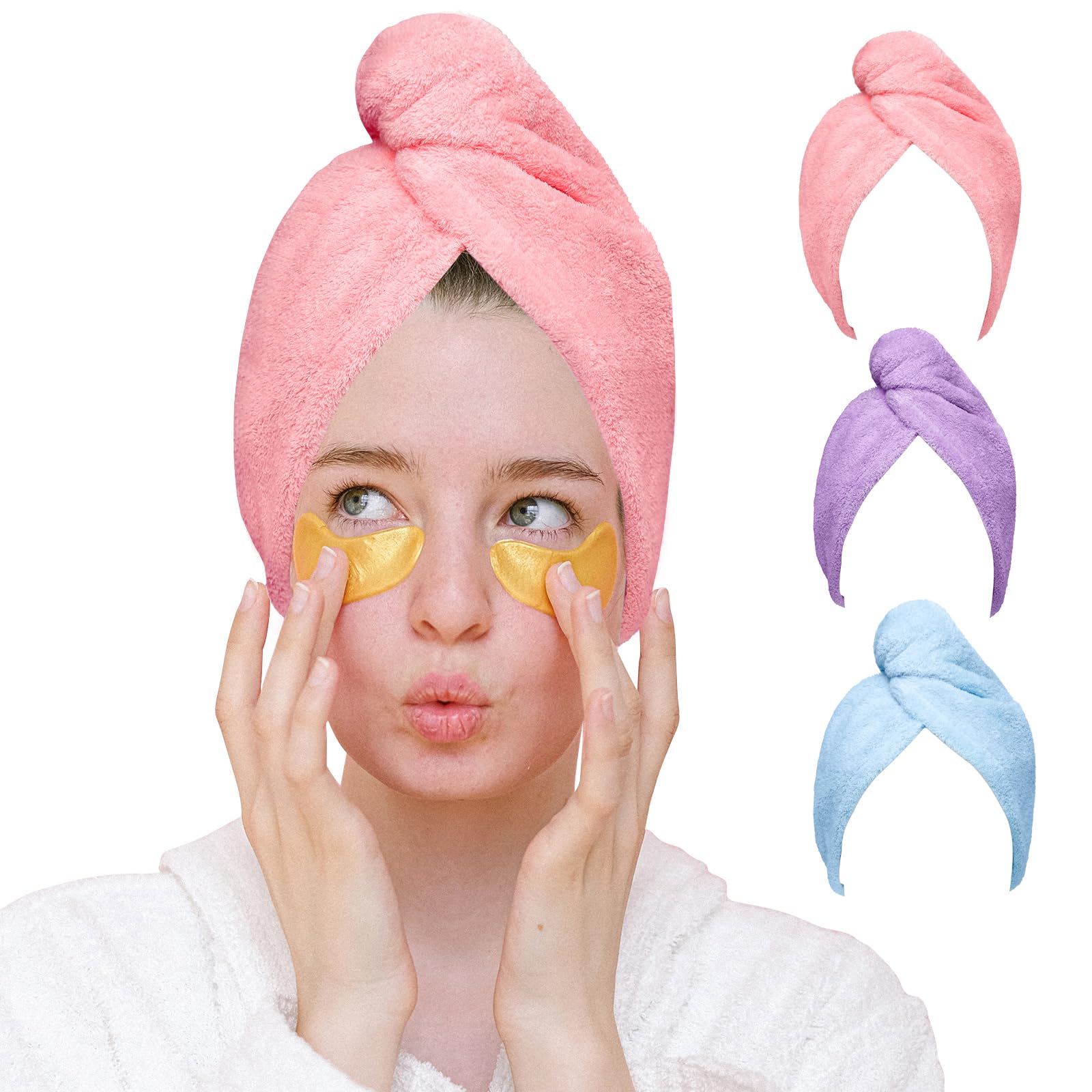 Good Nite Set da 3 Turbante Asciugacapelli in Microfibra con Bottone Asciugamano per Capelli Rapido e Morbido Ideale per Capelli Ricci Lisci