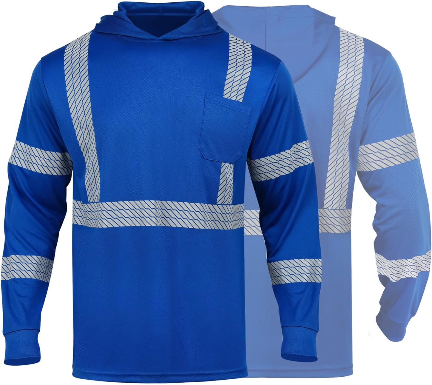 GLIMMR Hi Vis Hoodie Safety Reflective High Visibility Long Sleeve T Shirts with Hood for Men Class 3 Construction Workwear - Image 2