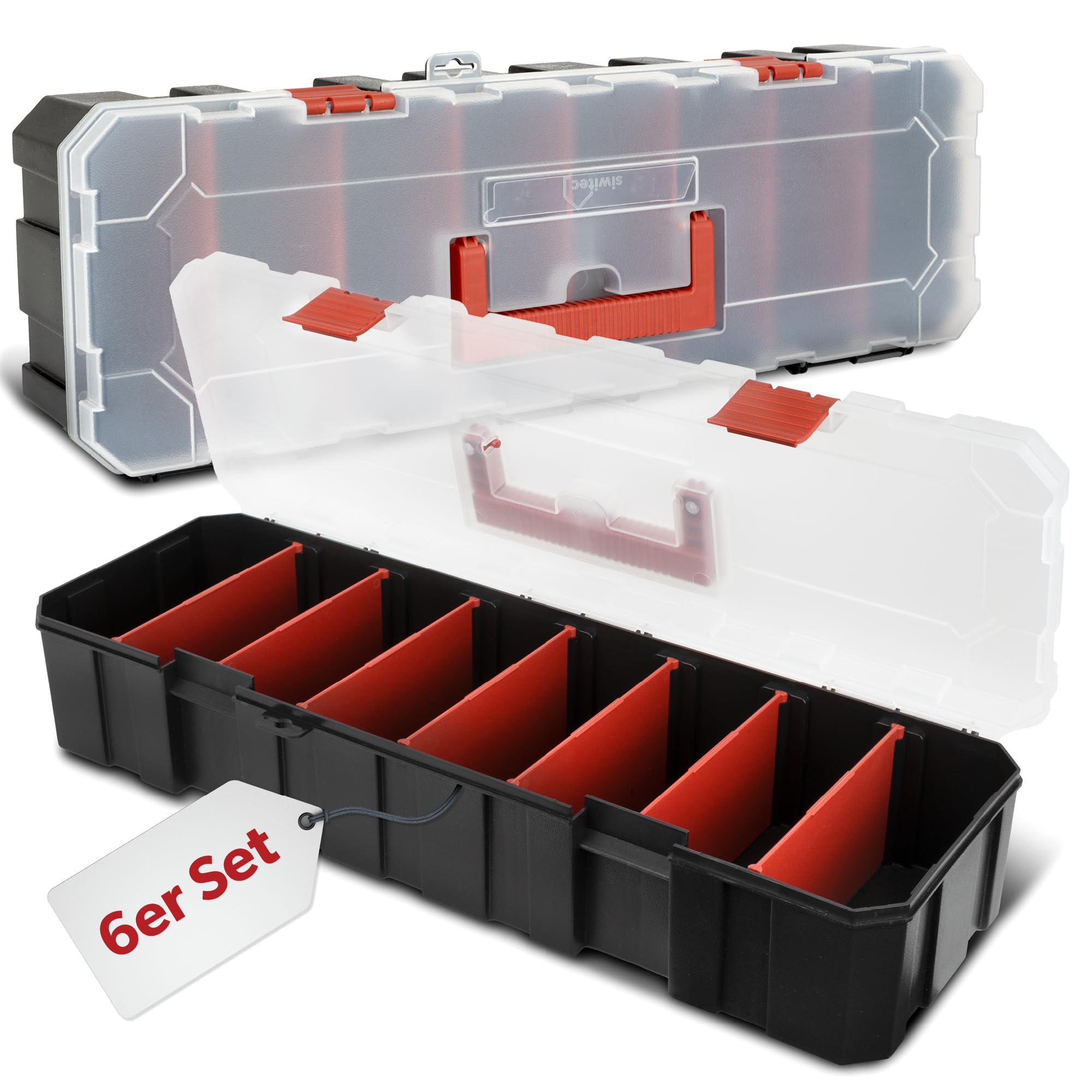 Siwitec Sortimentskasten 8 Fächer 7 Trennstegen Werkzeug Organizer Kunststoff 450x150x90 mm
