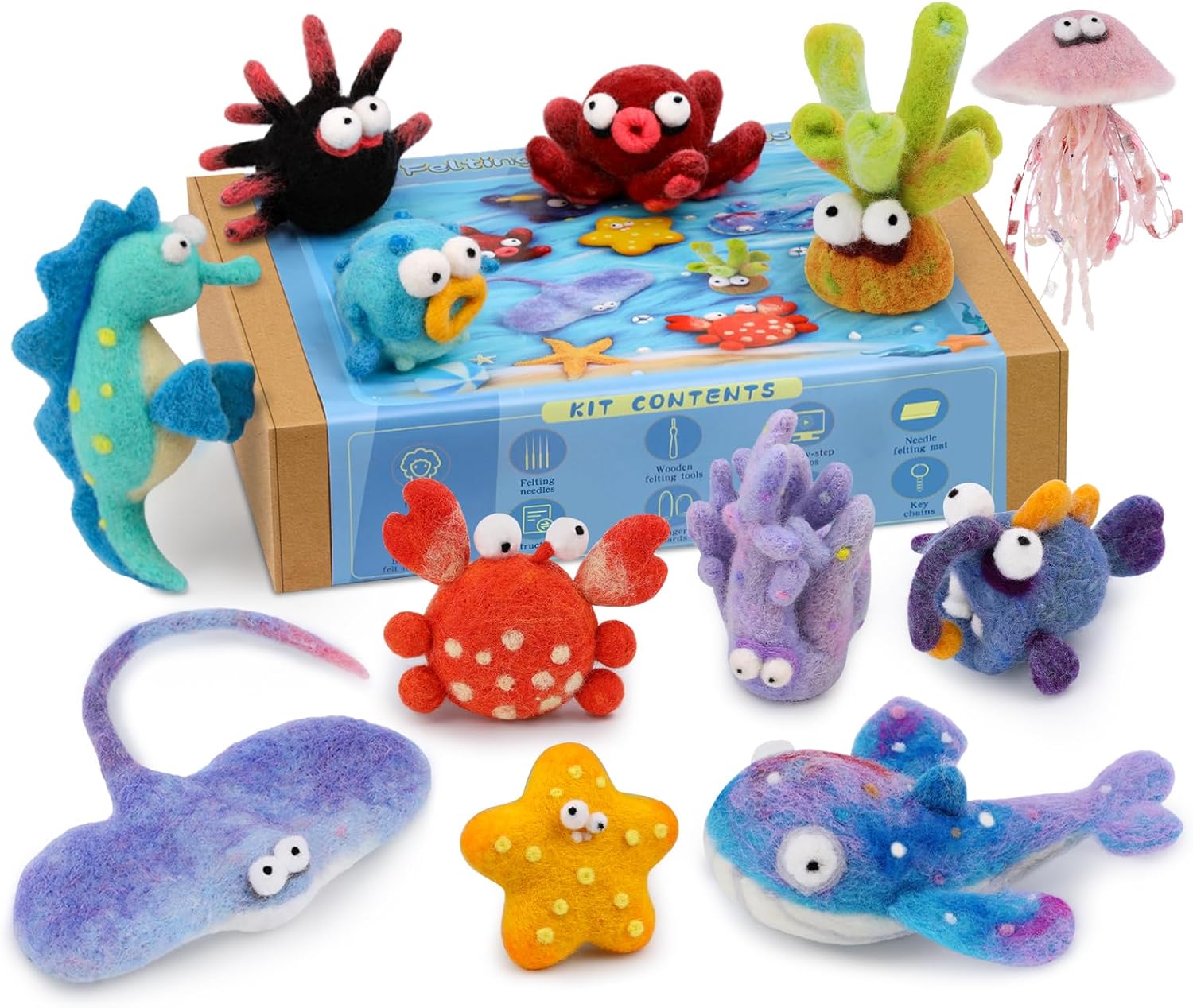 Fedmut Needle Felting Kits for Beginners Adult 12 Sea Animal Supplies with Wool Roving, Felt Art Kit, Wool Felting Kit for DIY Craft Home Decoration Party Supplies for Starters