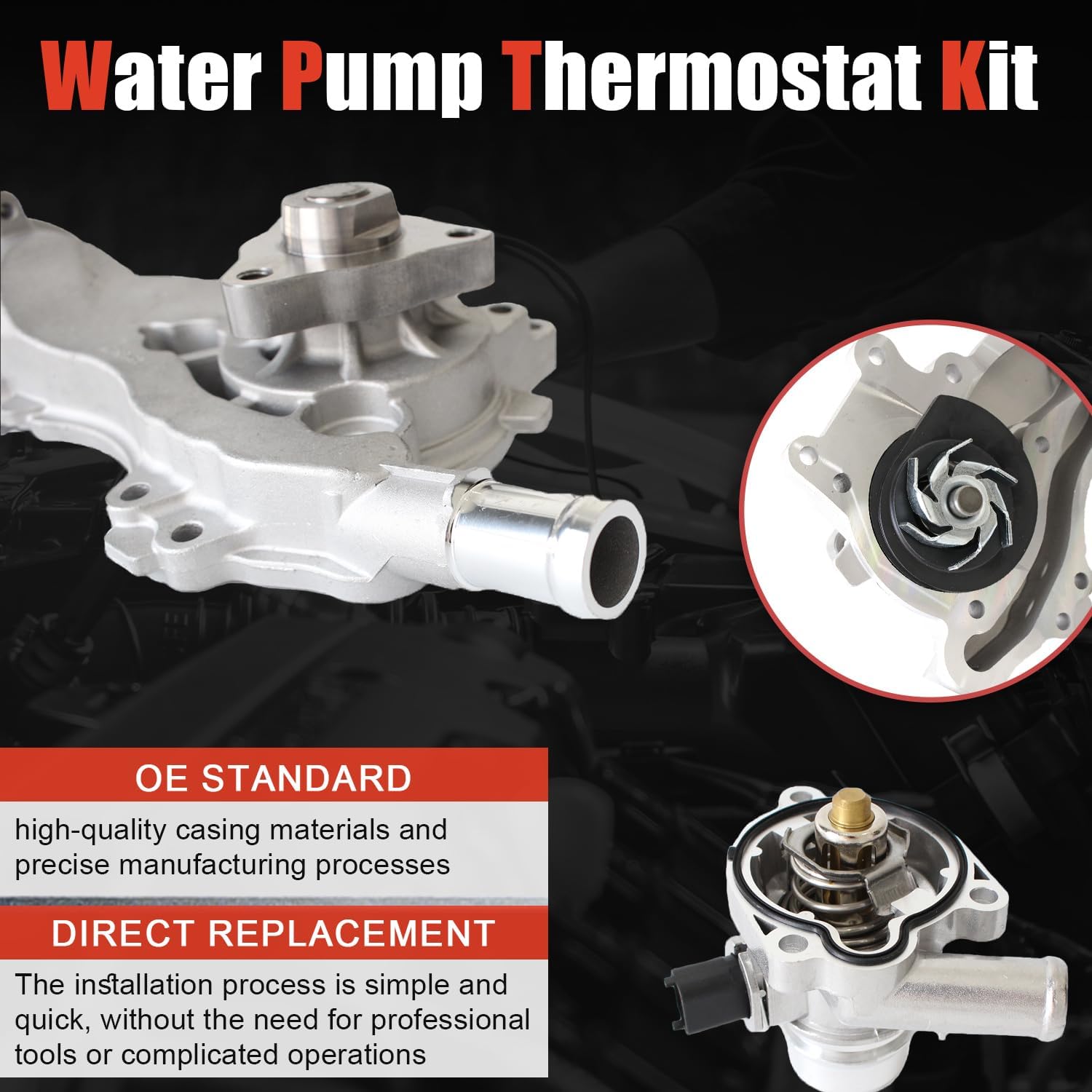 AUCERAMIC AW6662 25192709 Water Pump Thermostat Kit Fit for Buick Encore 2013-2020, Chevy Cruze 2011-2015, Chevy Cruze Limited 2016, Sonic 2012-2020, Trax 2013-2020 L4 1.4L 55565336 902808